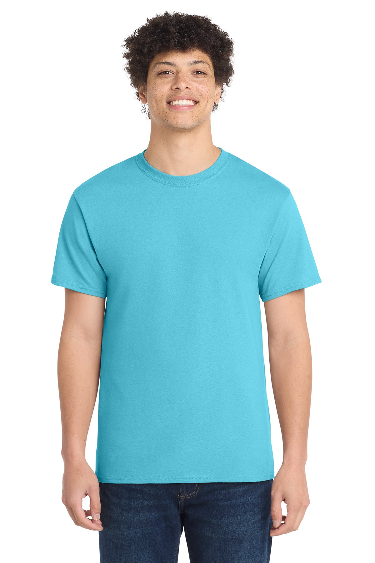 Port & Company PC54 Core Cotton Tee, Aquatic Blue, Model front
