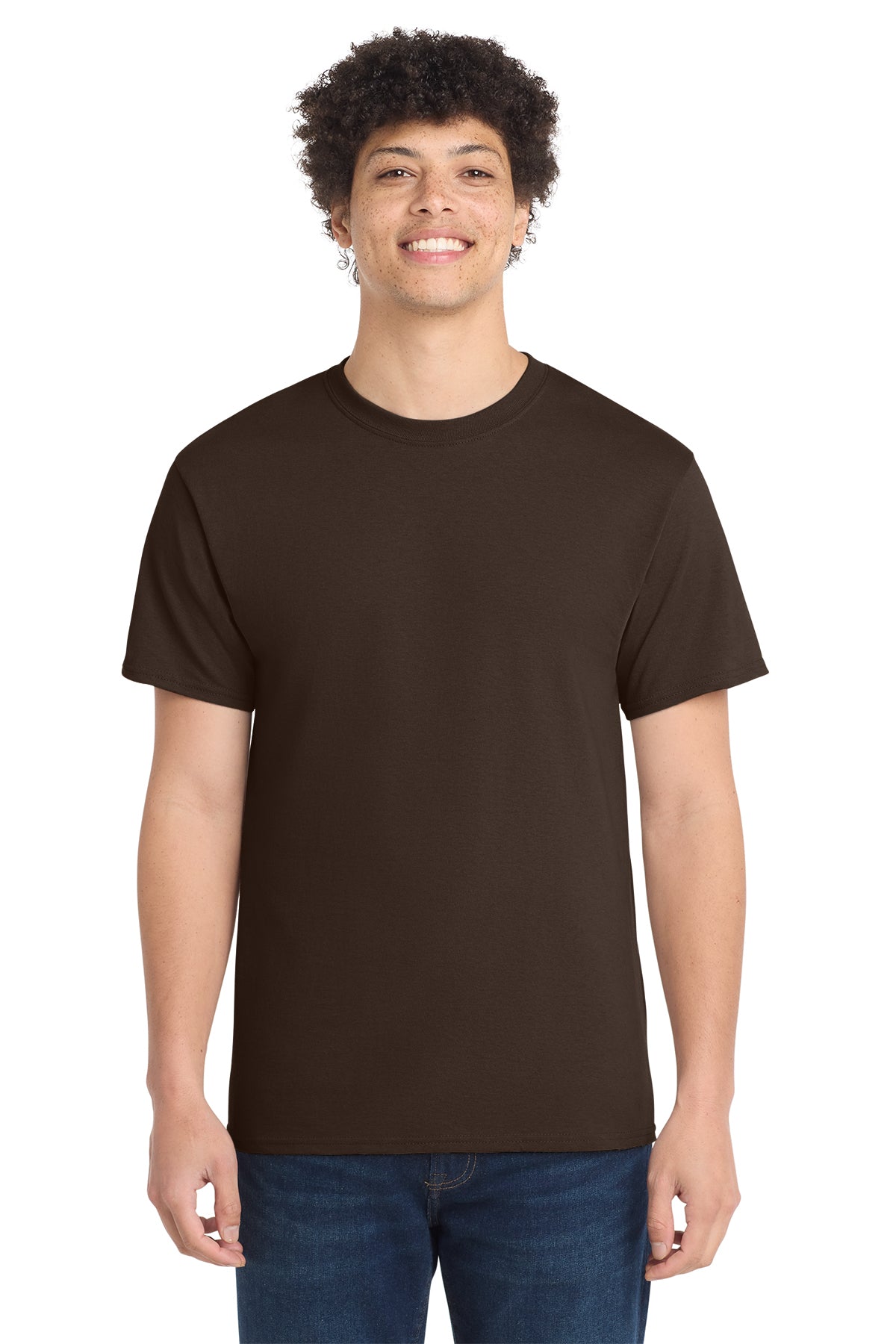 Port & Company PC54 Core Cotton Tee, Dark Chocolate Brown, Model front