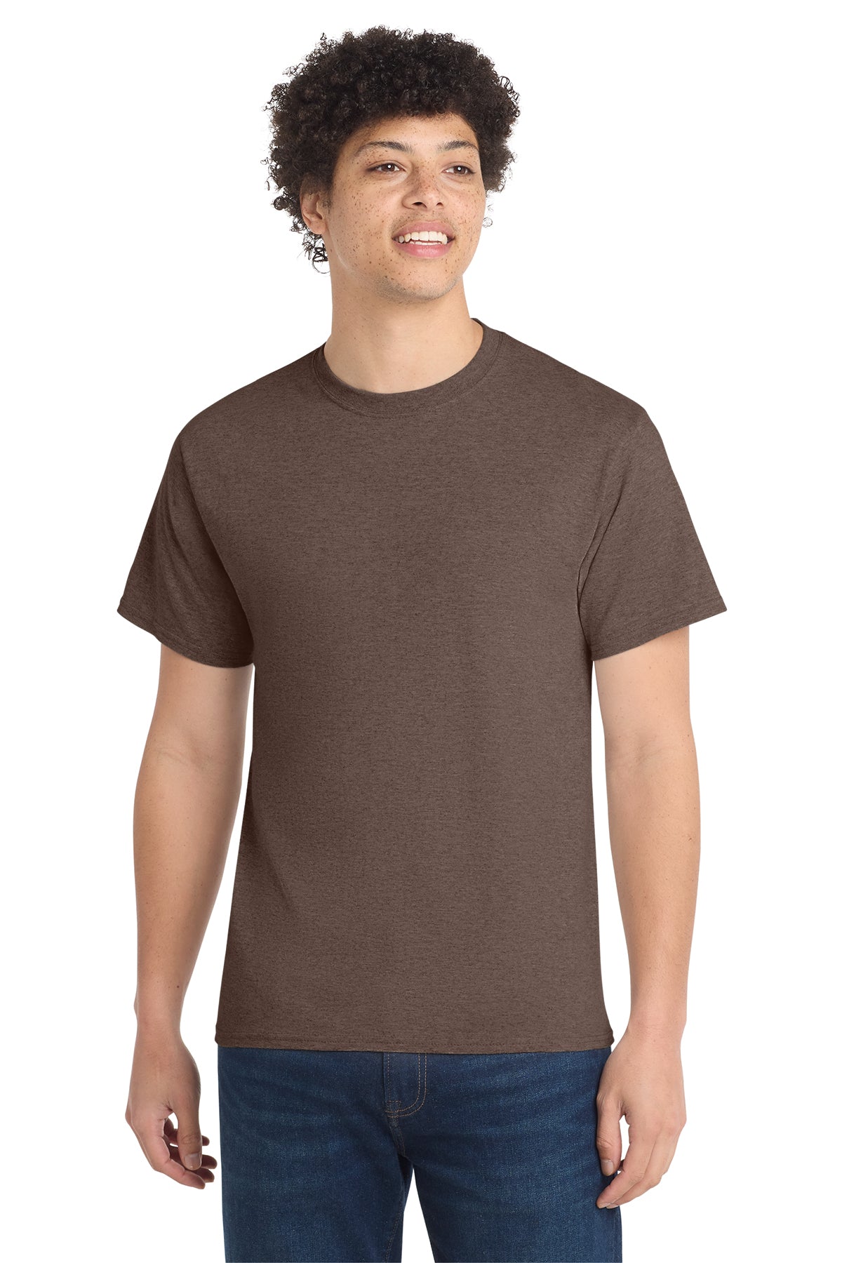 Port & Company PC54 Core Cotton Tee, Heather Dark Chocolate Brown, Model front