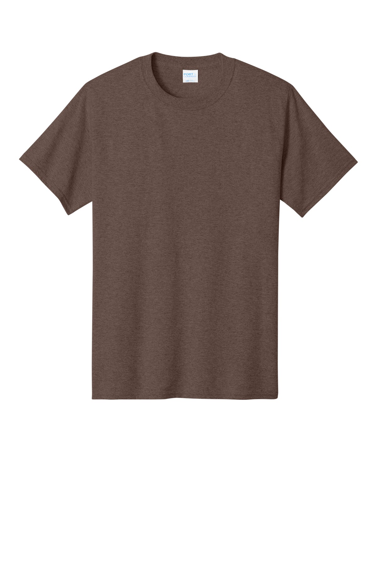 Port & Company PC54 Core Cotton Tee, Heather Dark Chocolate Brown, Flat front