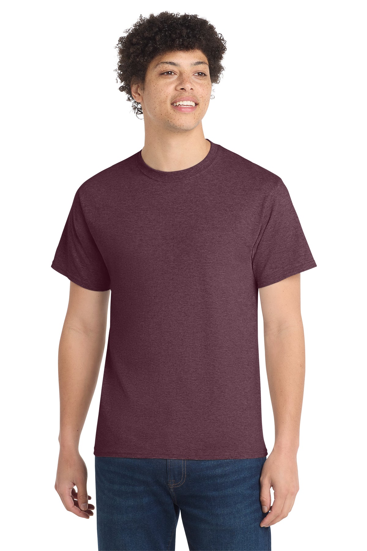 Port & Company PC54 Core Cotton Tee, Heather Athletic Maroon, Model front