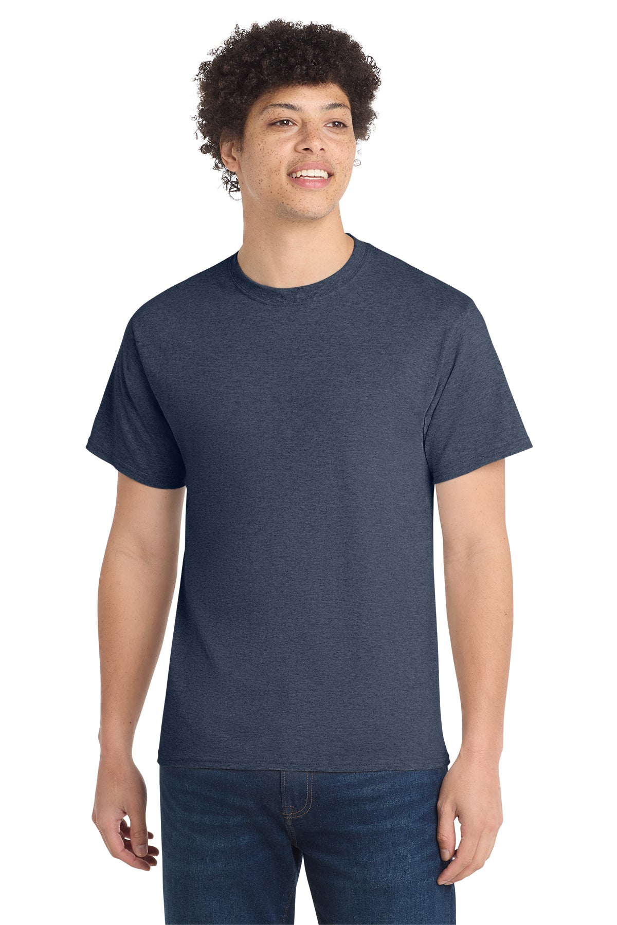 Port & Company PC54 Core Cotton Tee, Heather Navy, Model front
