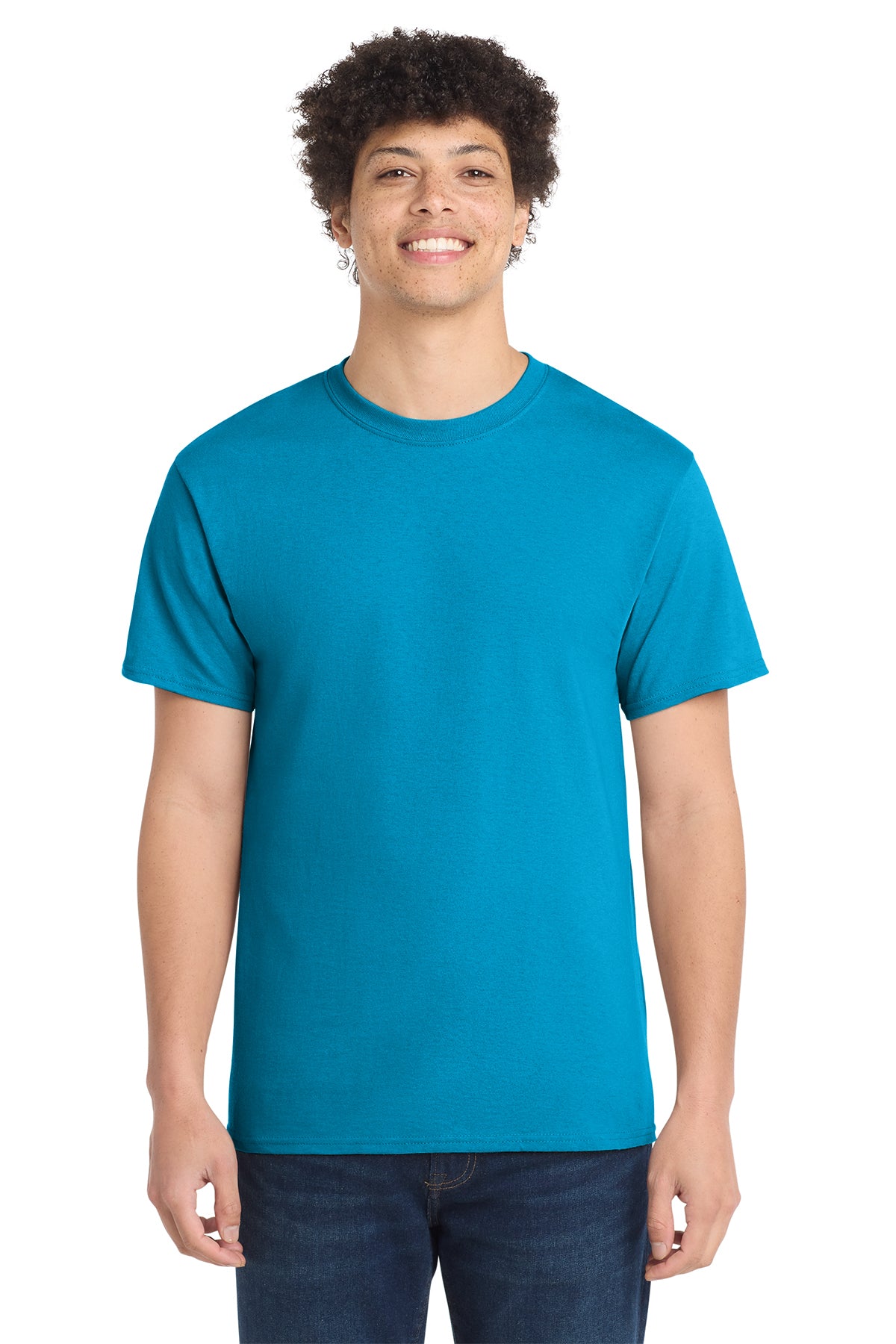 Port & Company PC54 Core Cotton Tee, Neon Blue, Model front