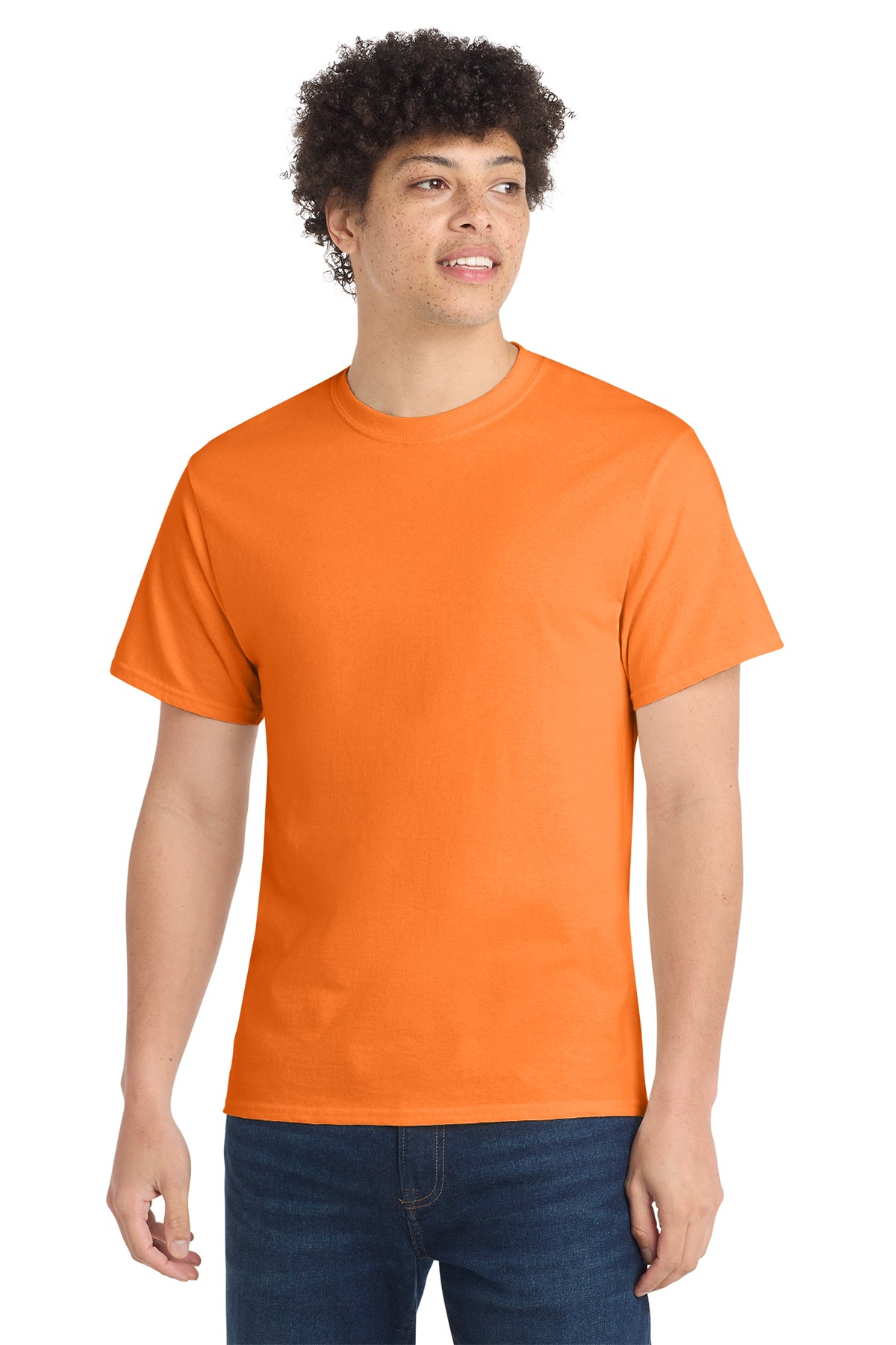 Port & Company PC54 Core Cotton Tee, Neon Orange, Model front