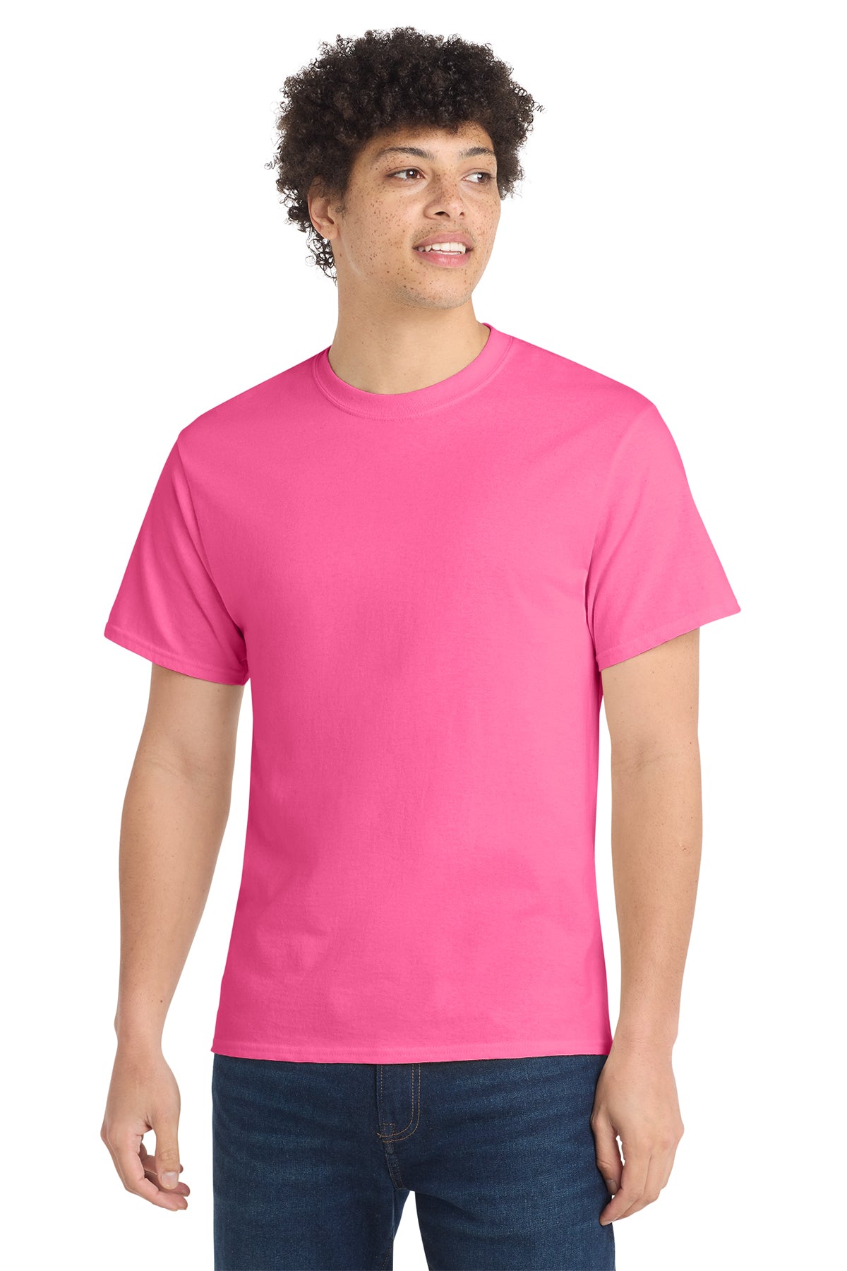 Port & Company PC54 Core Cotton Tee, Neon Pink, Model front
