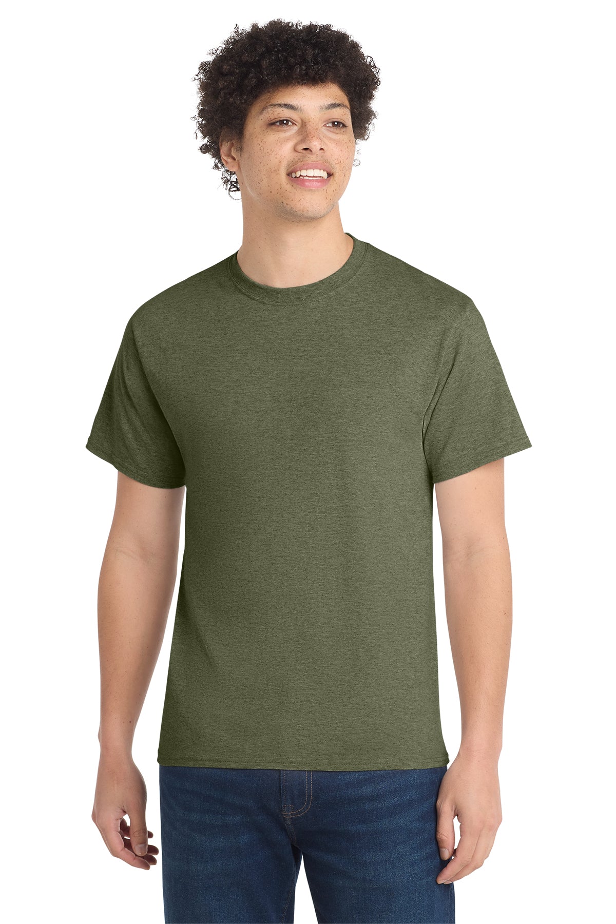 Port & Company PC54 Core Cotton Tee, Olive Drab Green Heather, Model front