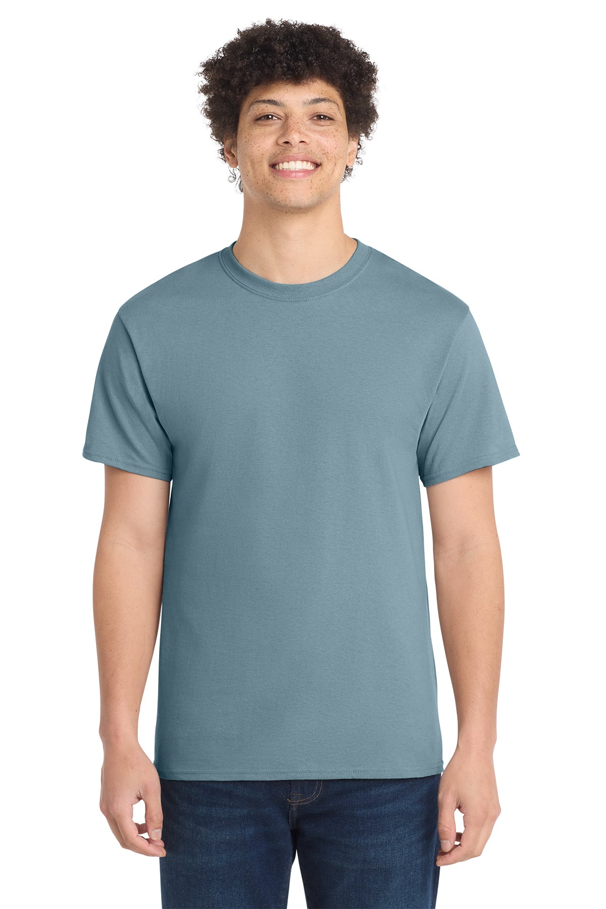 Port & Company PC54 Core Cotton Tee, Stonewashed Blue, Model front