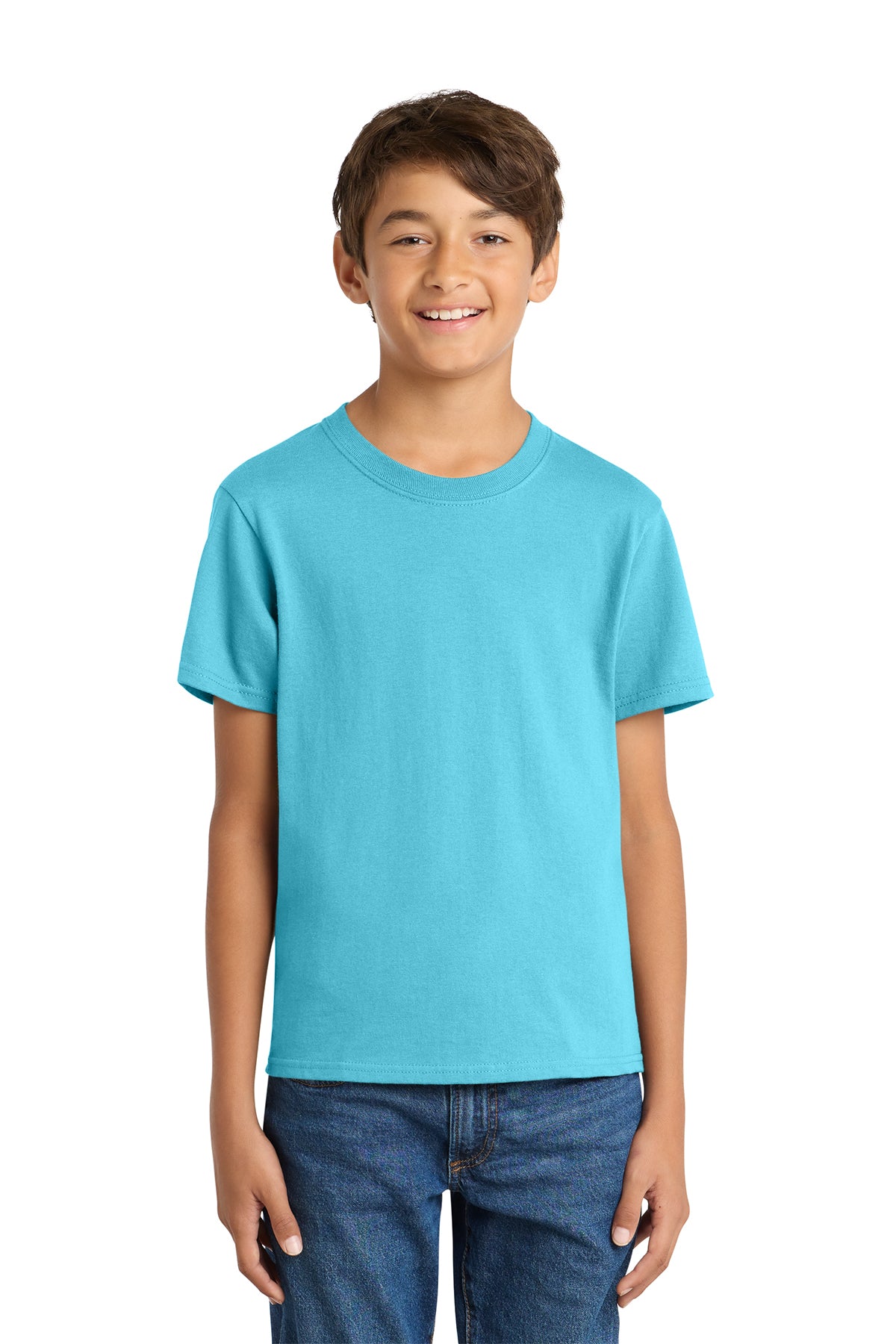 Port & Company PC54Y Youth Core Cotton Tee, Aquatic Blue, Model front