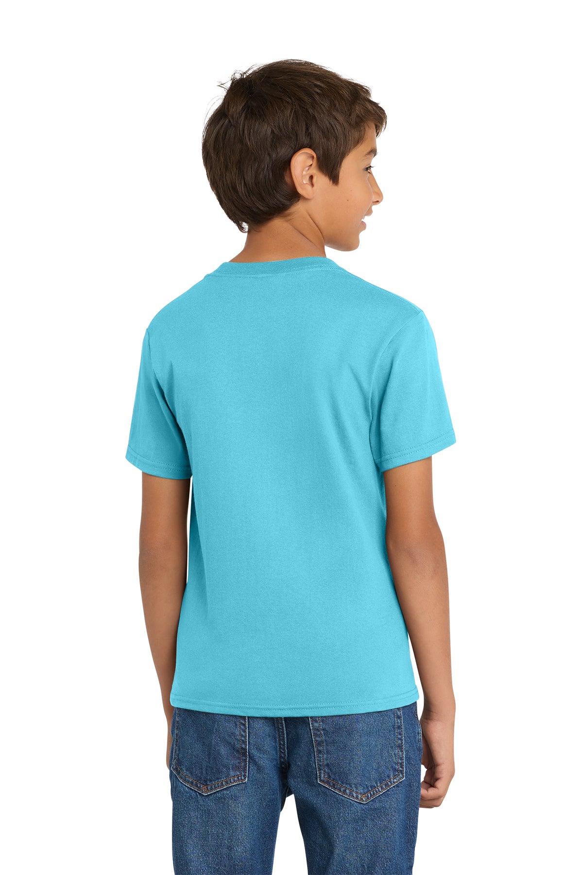 Port & Company PC54Y Youth Core Cotton Tee, Aquatic Blue, Model back