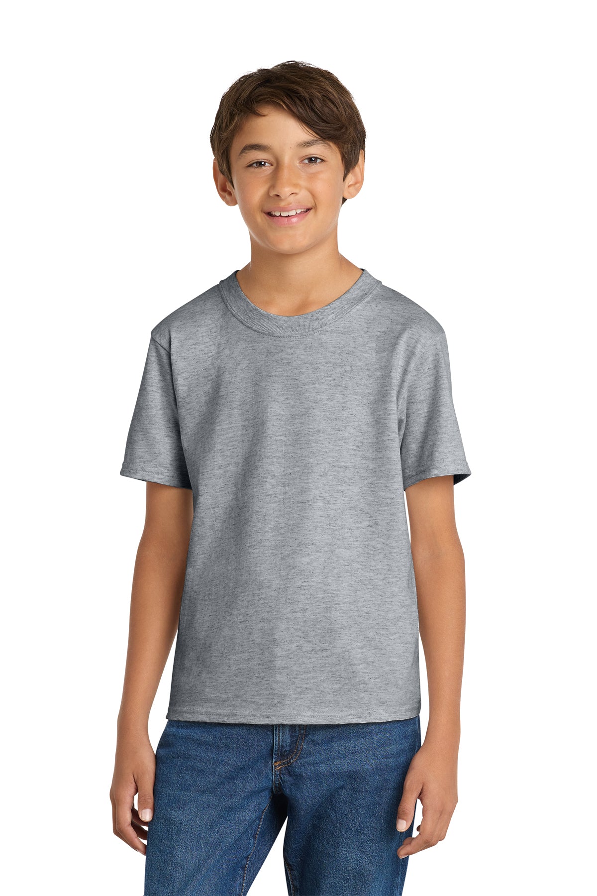 Port & Company PC54Y Youth Core Cotton Tee, Athletic Heather, Model front
