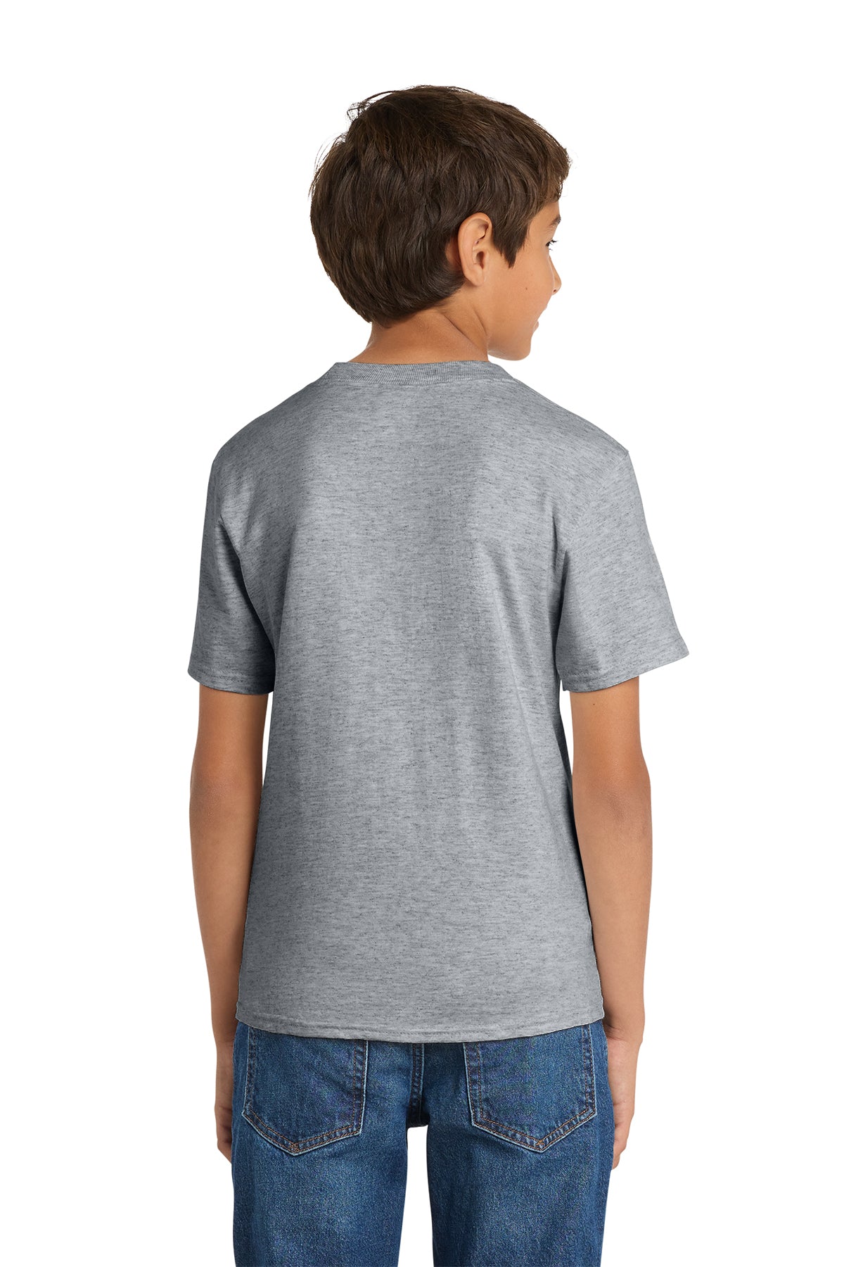 Port & Company PC54Y Youth Core Cotton Tee, Athletic Heather, Model back