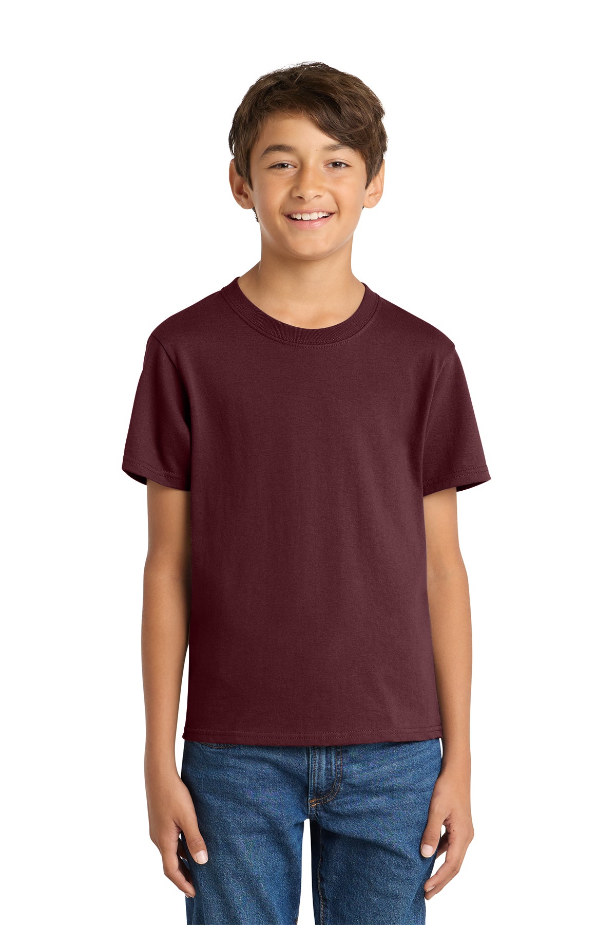 Port & Company PC54Y Youth Core Cotton Tee, Athletic Maroon, Model front