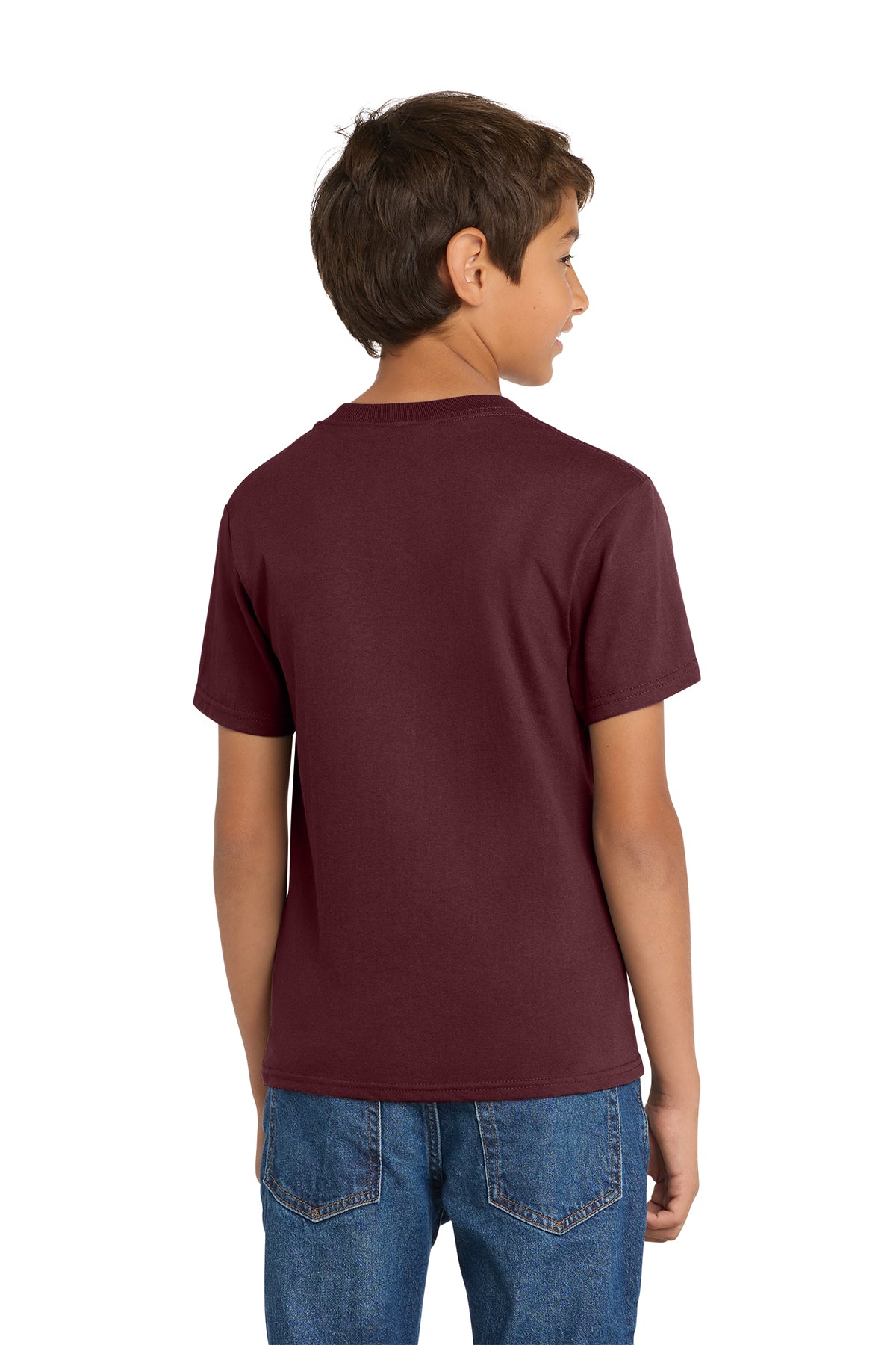Port & Company PC54Y Youth Core Cotton Tee, Athletic Maroon, Model back