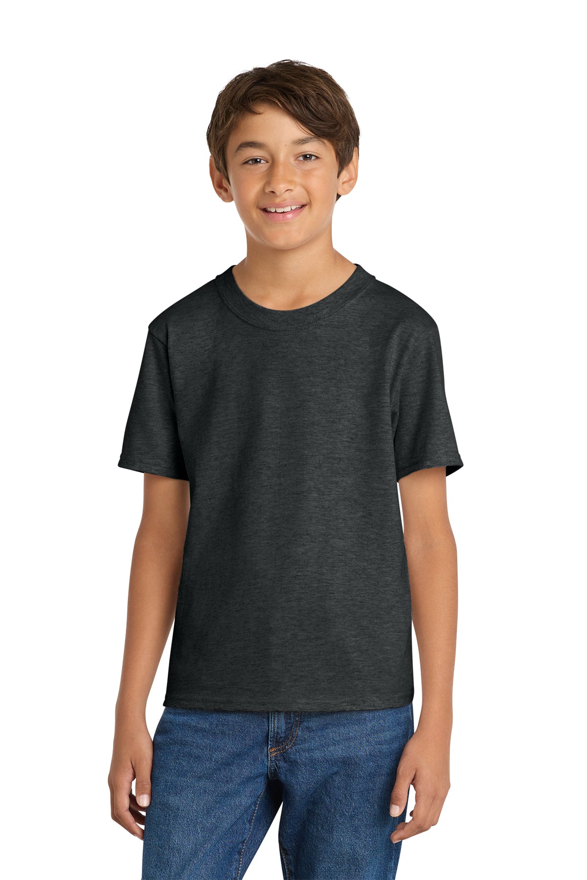 Port & Company PC54Y Youth Core Cotton Tee, Black Heather, Model front