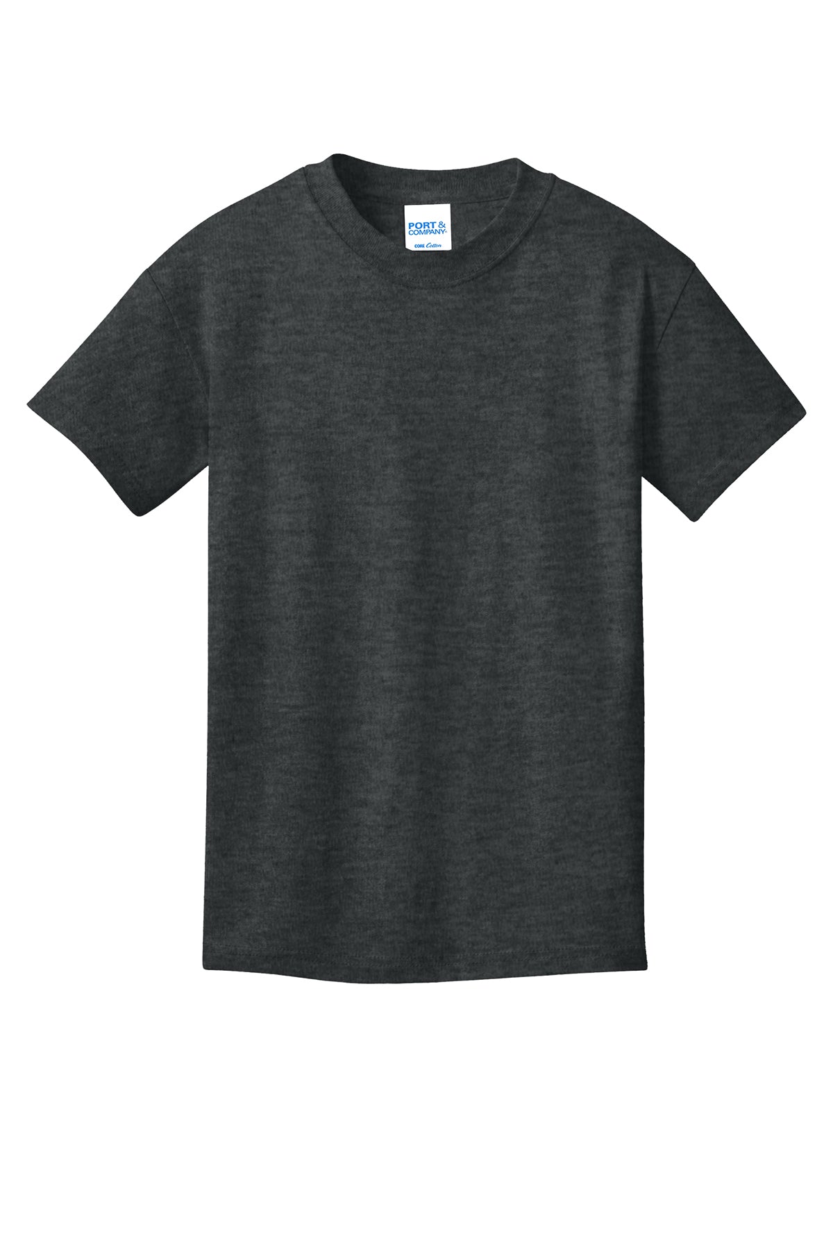 Port & Company PC54Y Youth Core Cotton Tee, Black Heather, Flat front