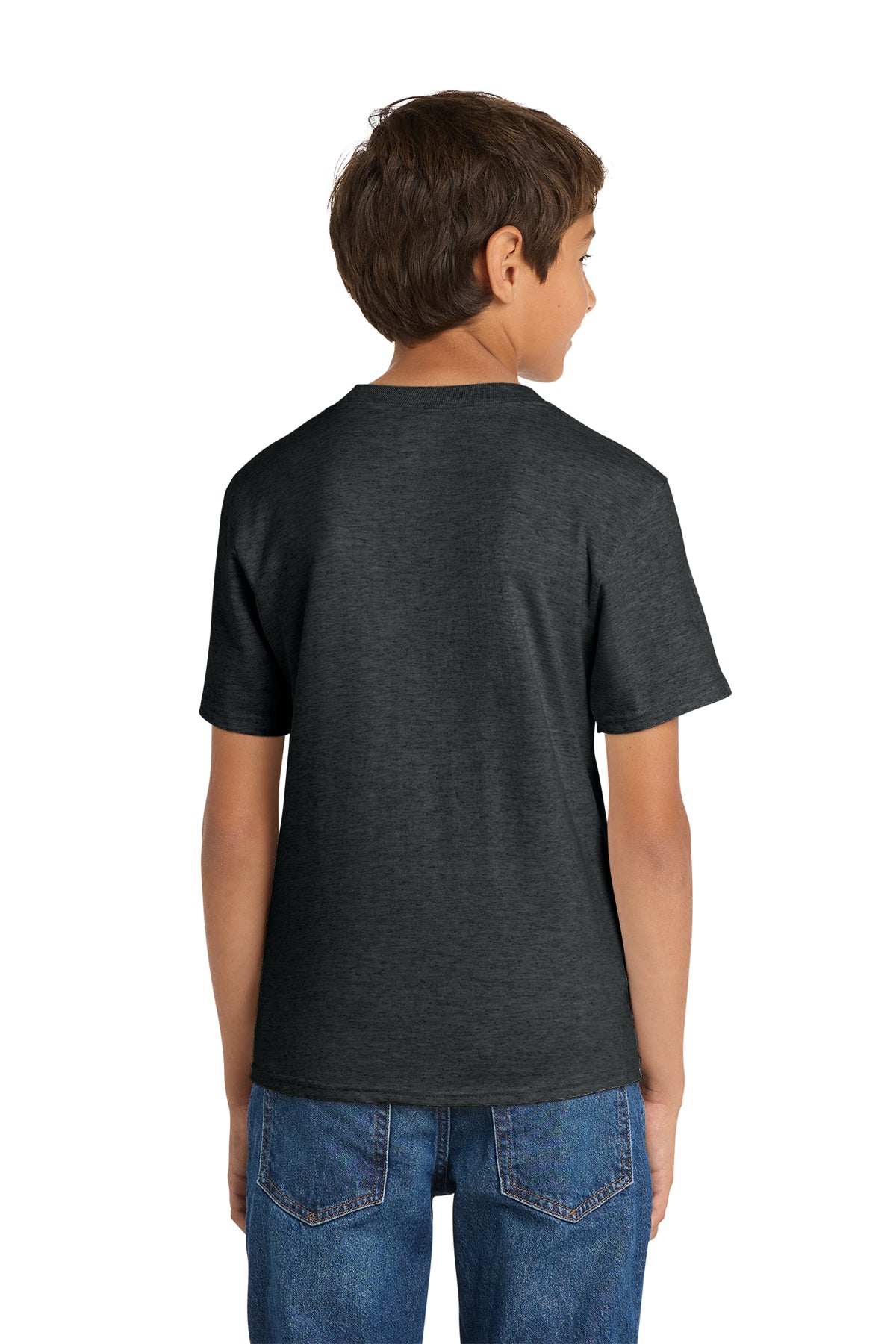Port & Company PC54Y Youth Core Cotton Tee, Black Heather, Model back