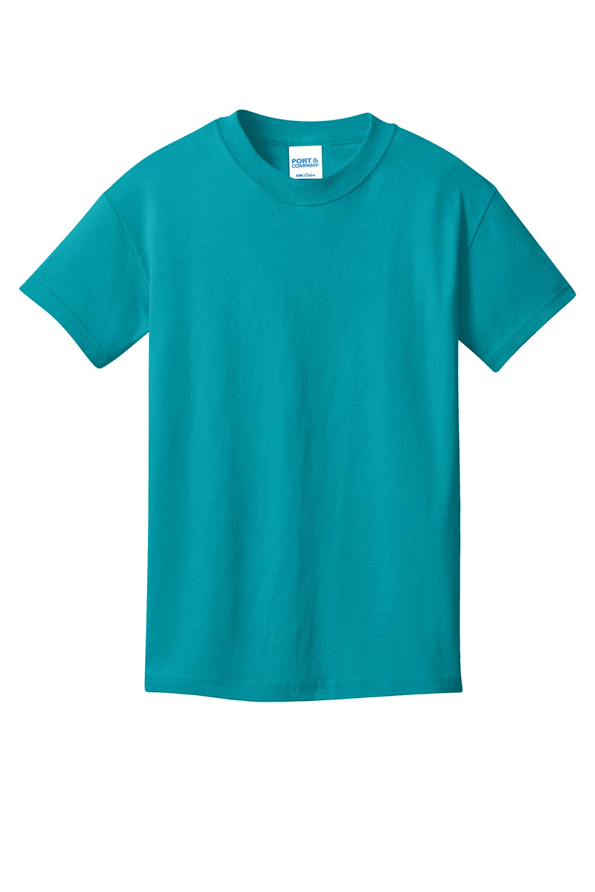 Port & Company PC54Y Youth Core Cotton Tee, Bright Aqua, Flat front