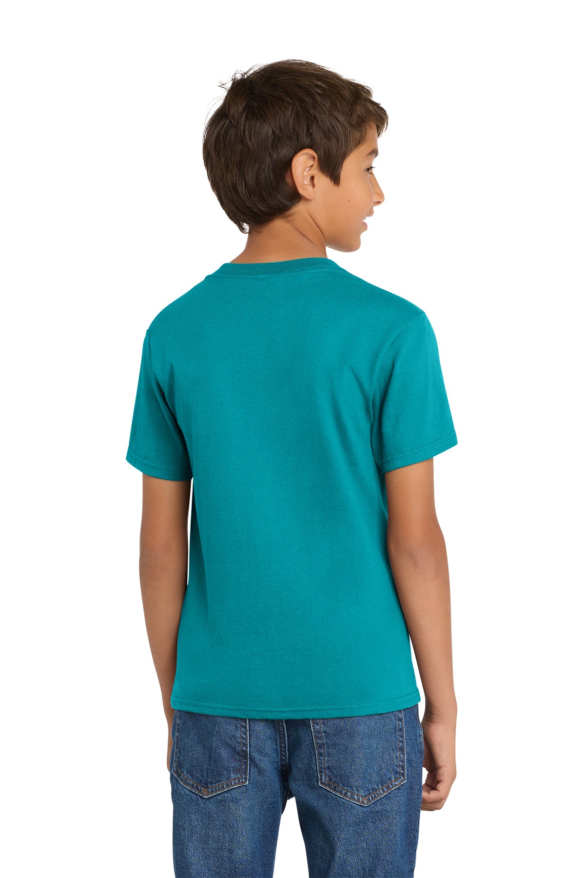 Port & Company PC54Y Youth Core Cotton Tee, Bright Aqua, Model back