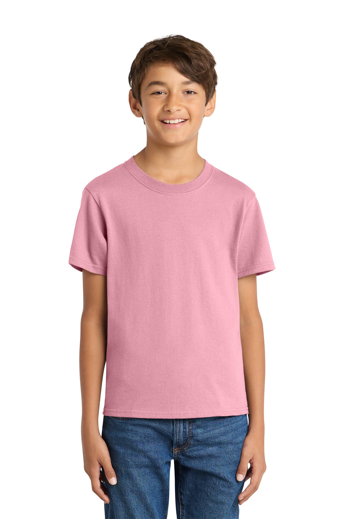 Port & Company PC54Y Youth Core Cotton Tee, Candy Pink, Model front