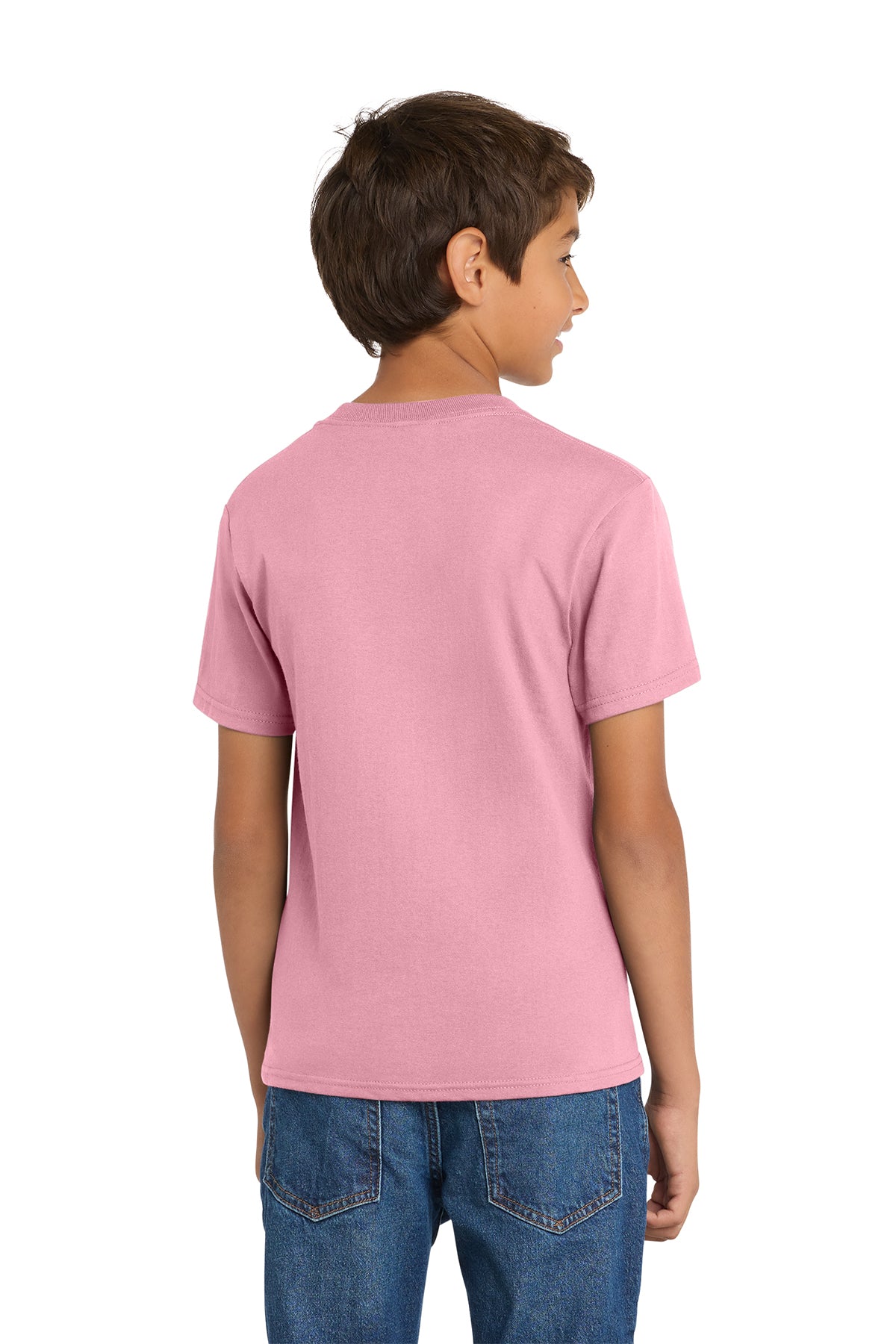 Port & Company PC54Y Youth Core Cotton Tee, Candy Pink, Model back