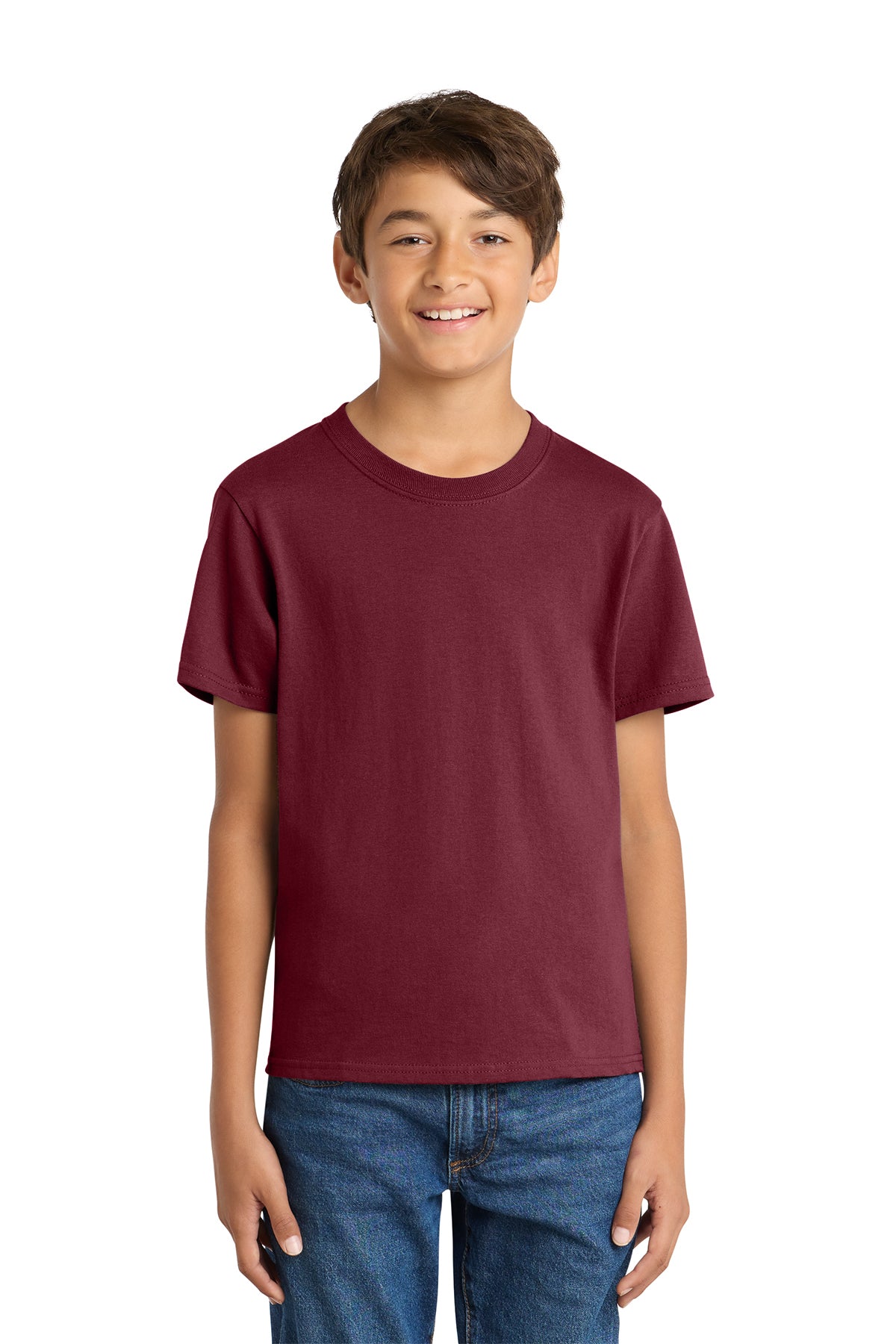 Port & Company PC54Y Youth Core Cotton Tee, Cardinal, Model front