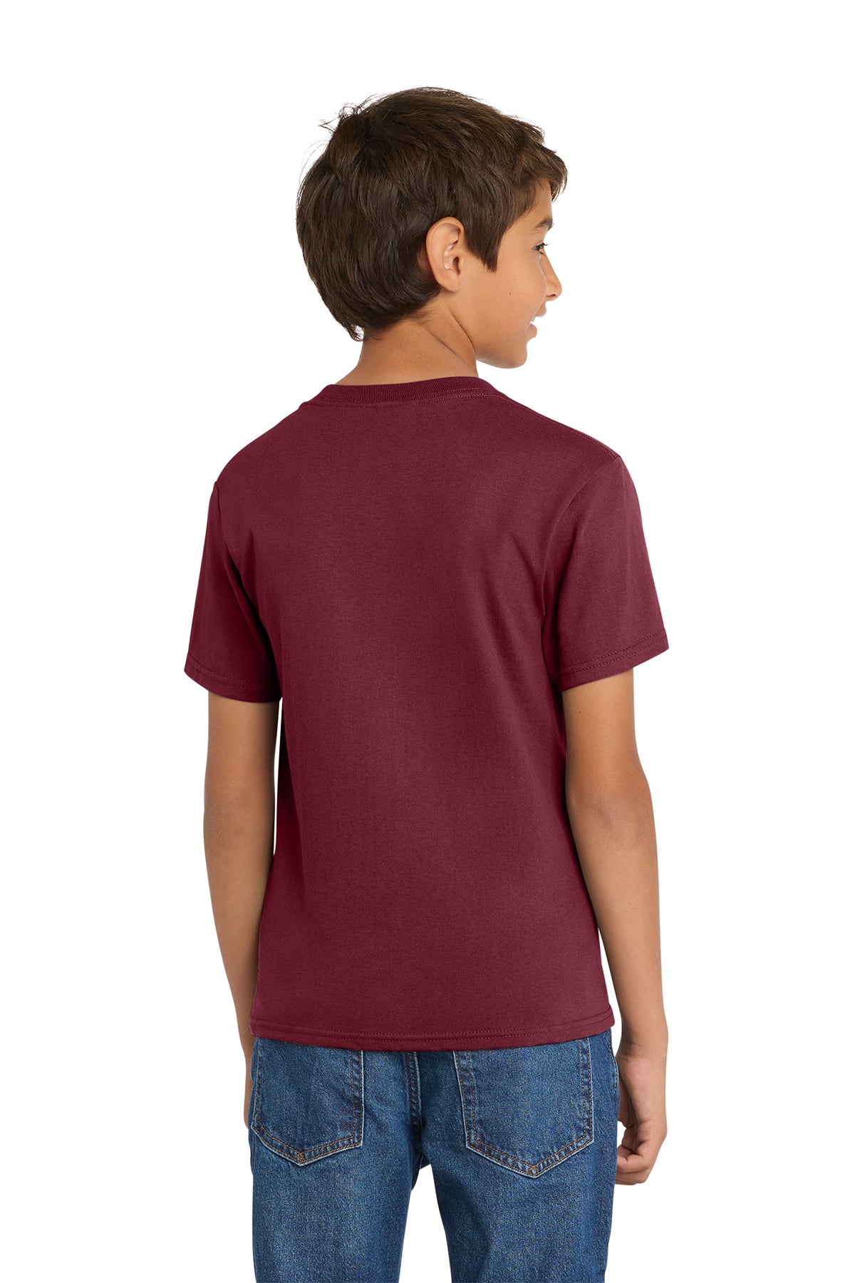 Port & Company PC54Y Youth Core Cotton Tee, Cardinal, Model back