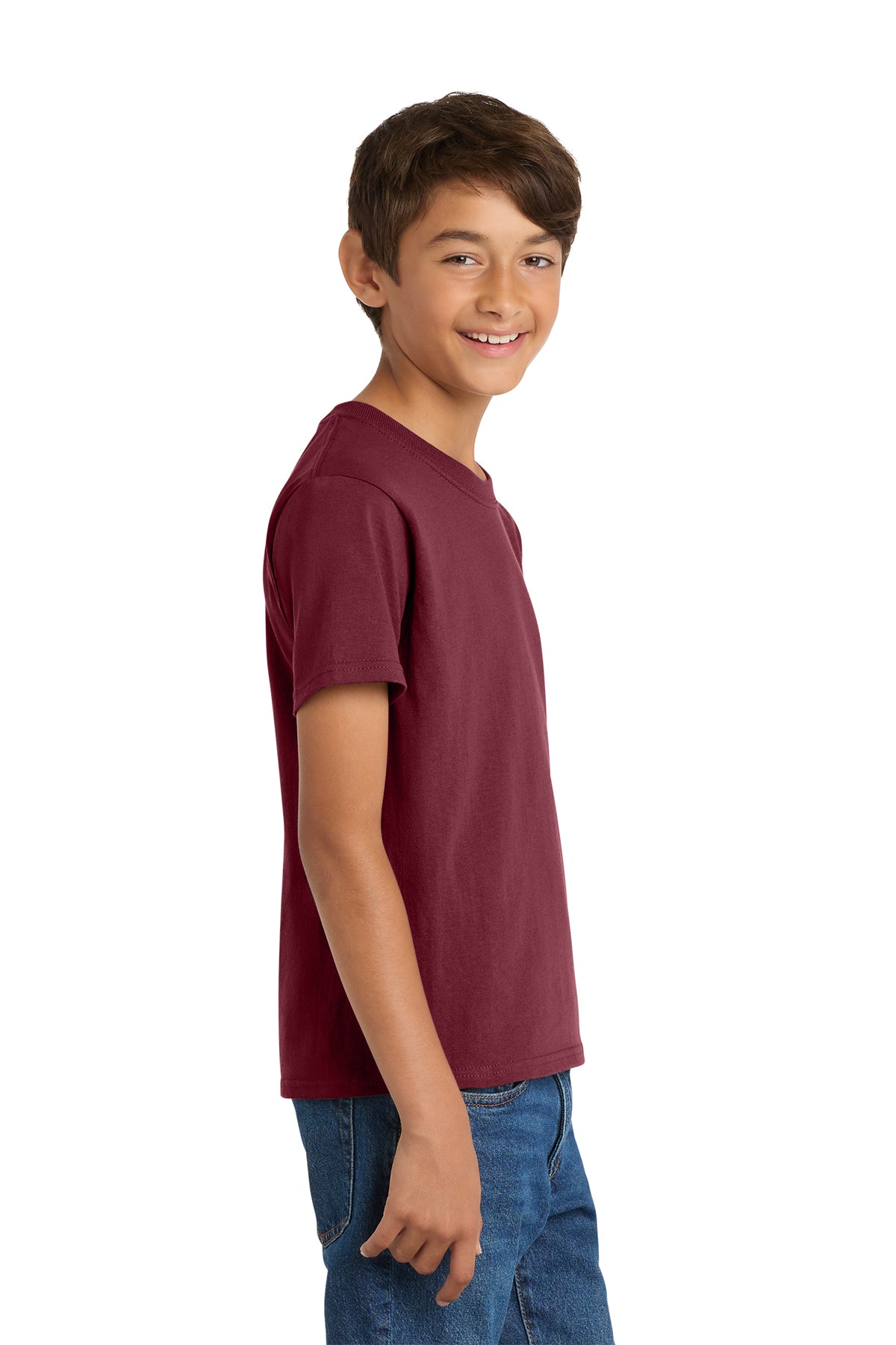 Port & Company PC54Y Youth Core Cotton Tee, Cardinal, Model side