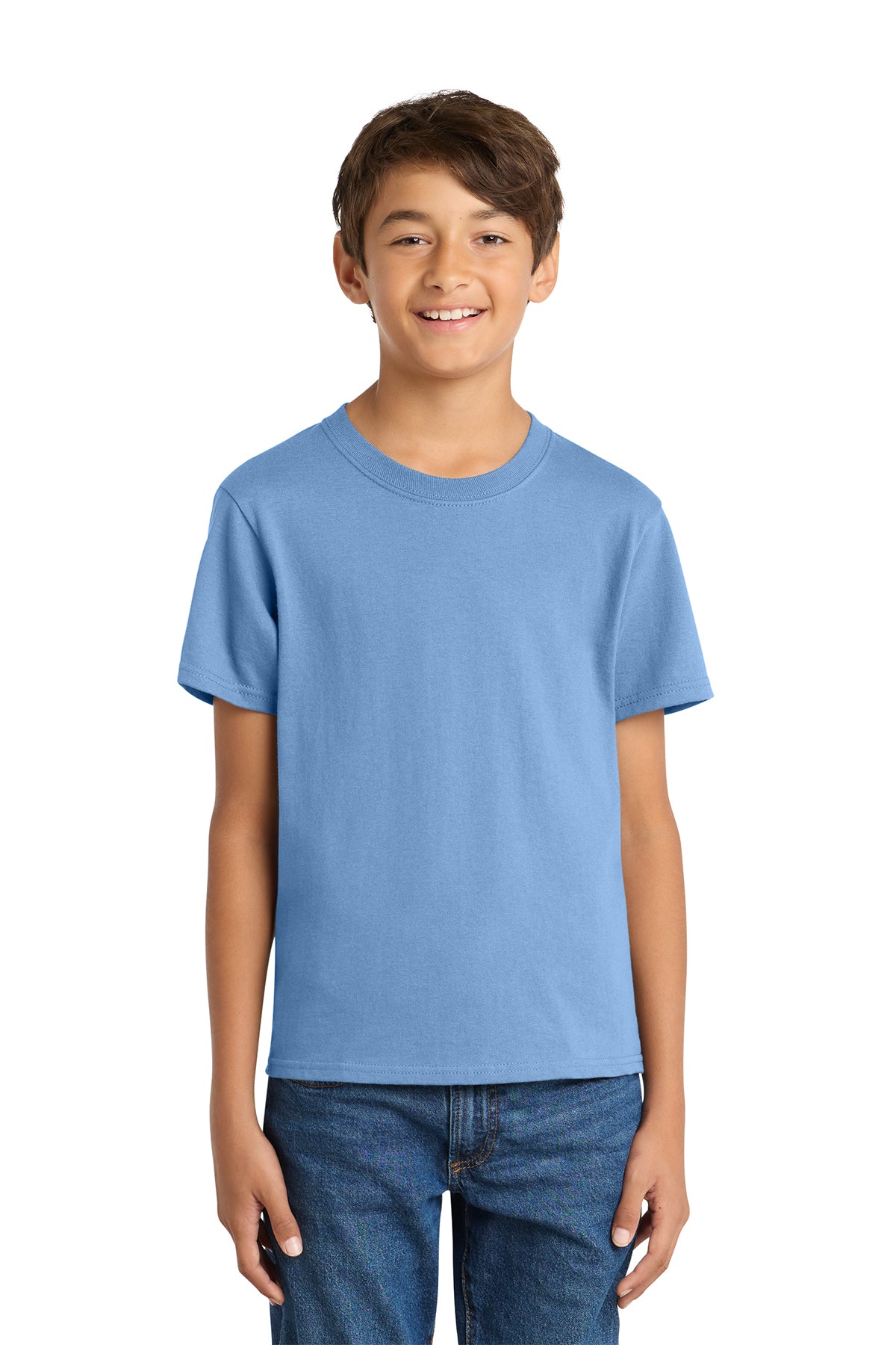 Port & Company PC54Y Youth Core Cotton Tee, Carolina Blue, Model front
