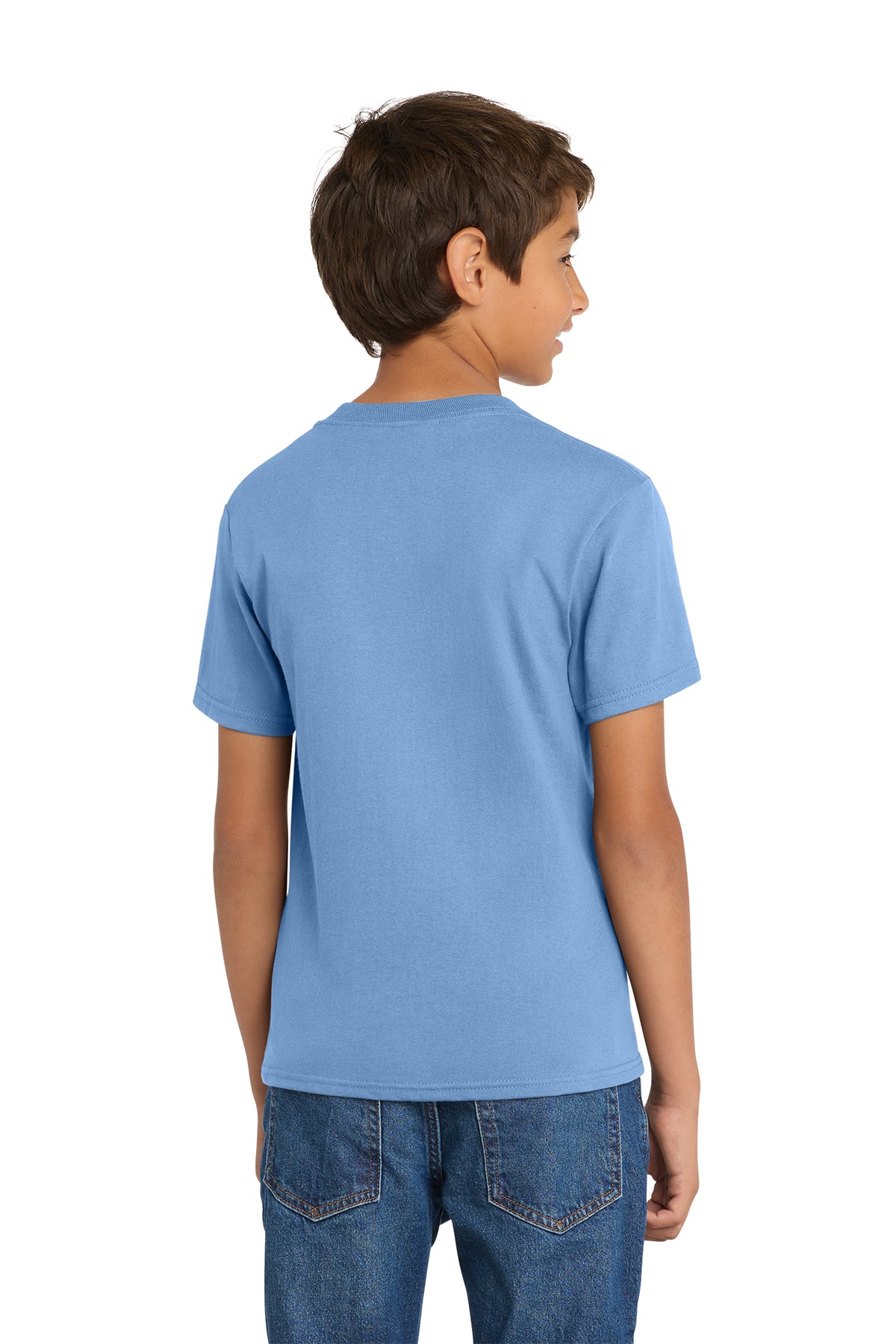 Port & Company PC54Y Youth Core Cotton Tee, Carolina Blue, Model back