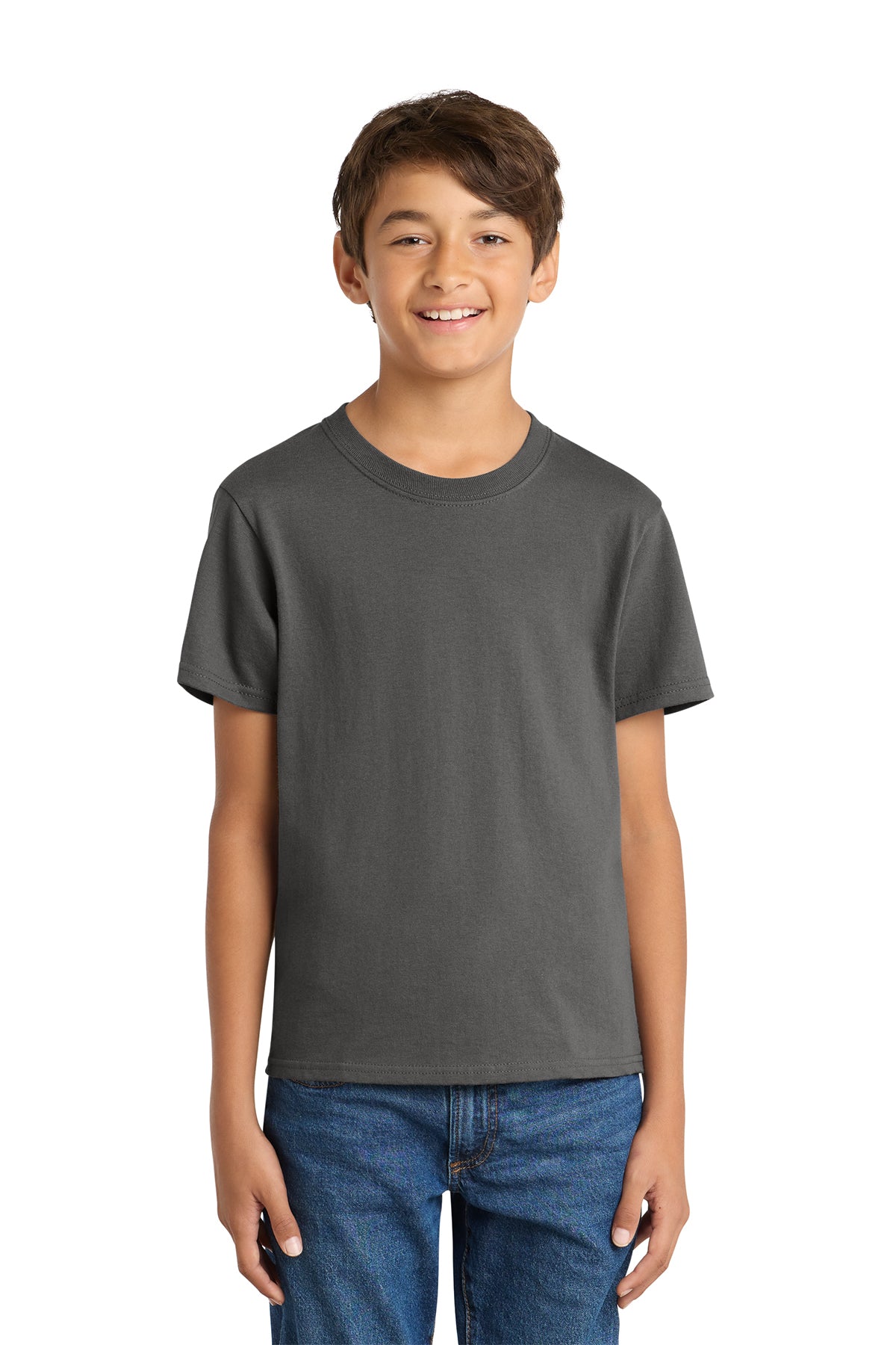 Port & Company PC54Y Youth Core Cotton Tee, Charcoal, Model front