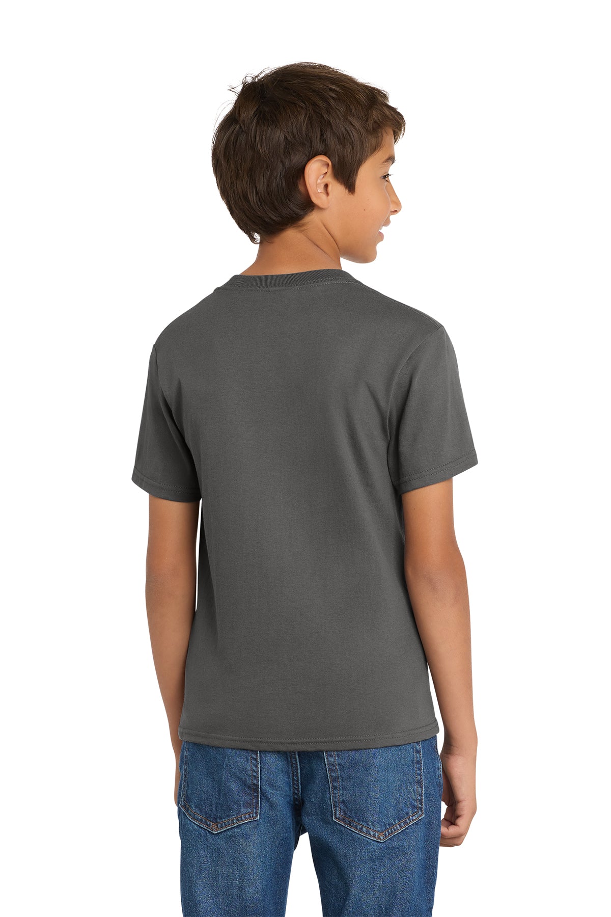 Port & Company PC54Y Youth Core Cotton Tee, Charcoal, Model back