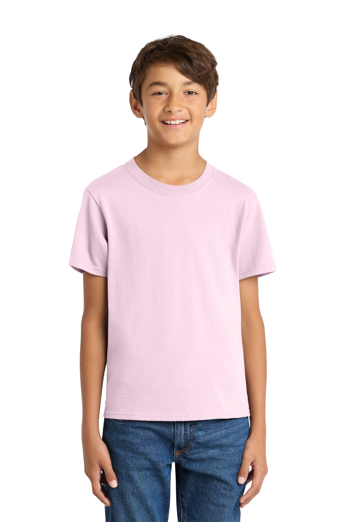 Port & Company PC54Y Youth Core Cotton Tee, Cherry Blossom, Model front