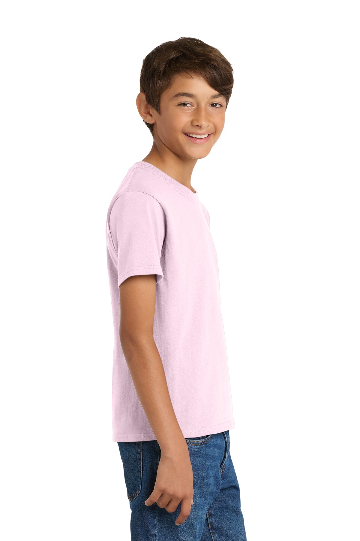 Port & Company PC54Y Youth Core Cotton Tee, Cherry Blossom, Model side