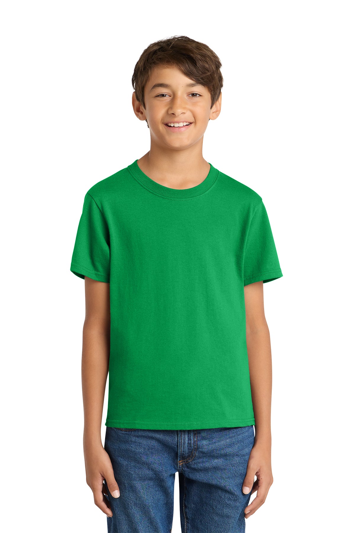 Port & Company PC54Y Youth Core Cotton Tee, Clover Green, Model front