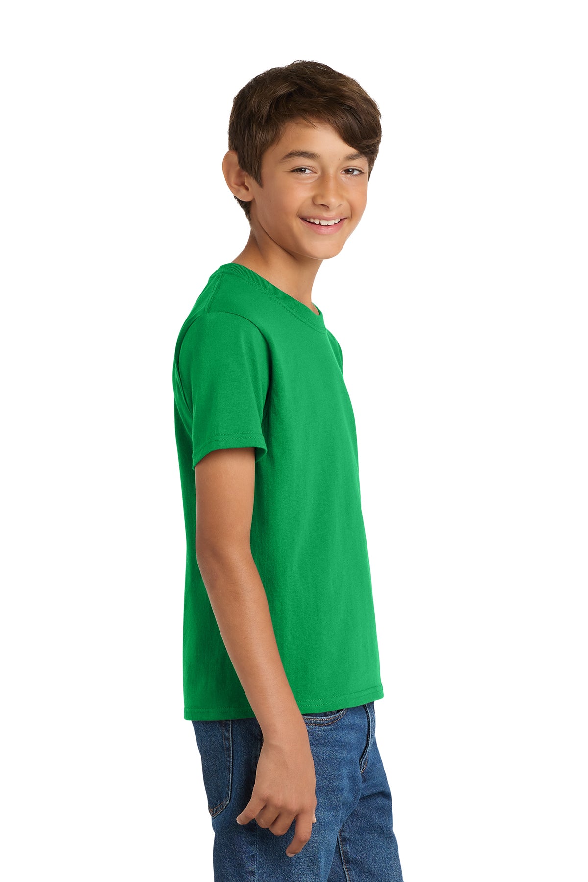 Port & Company PC54Y Youth Core Cotton Tee, Clover Green, Model side