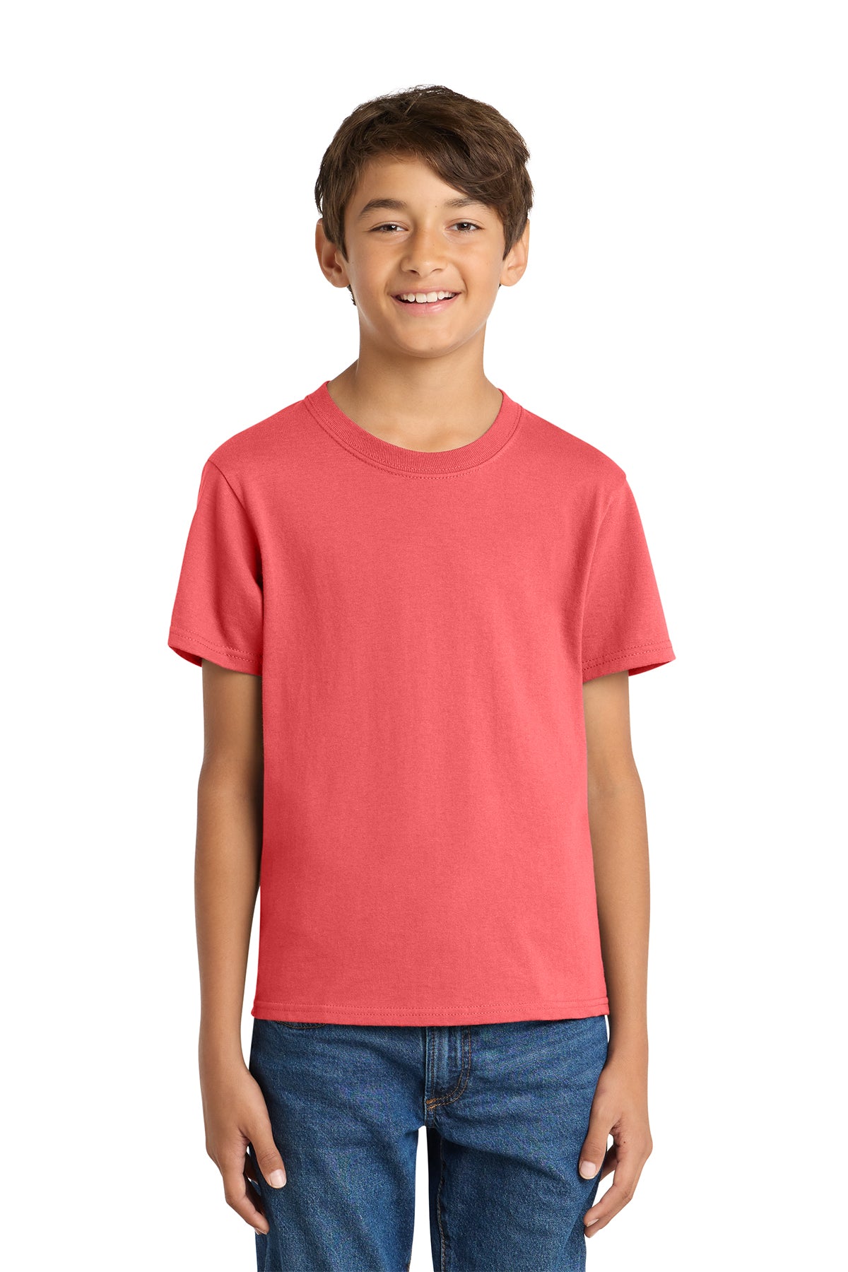 Port & Company PC54Y Youth Core Cotton Tee, Coral, Model front