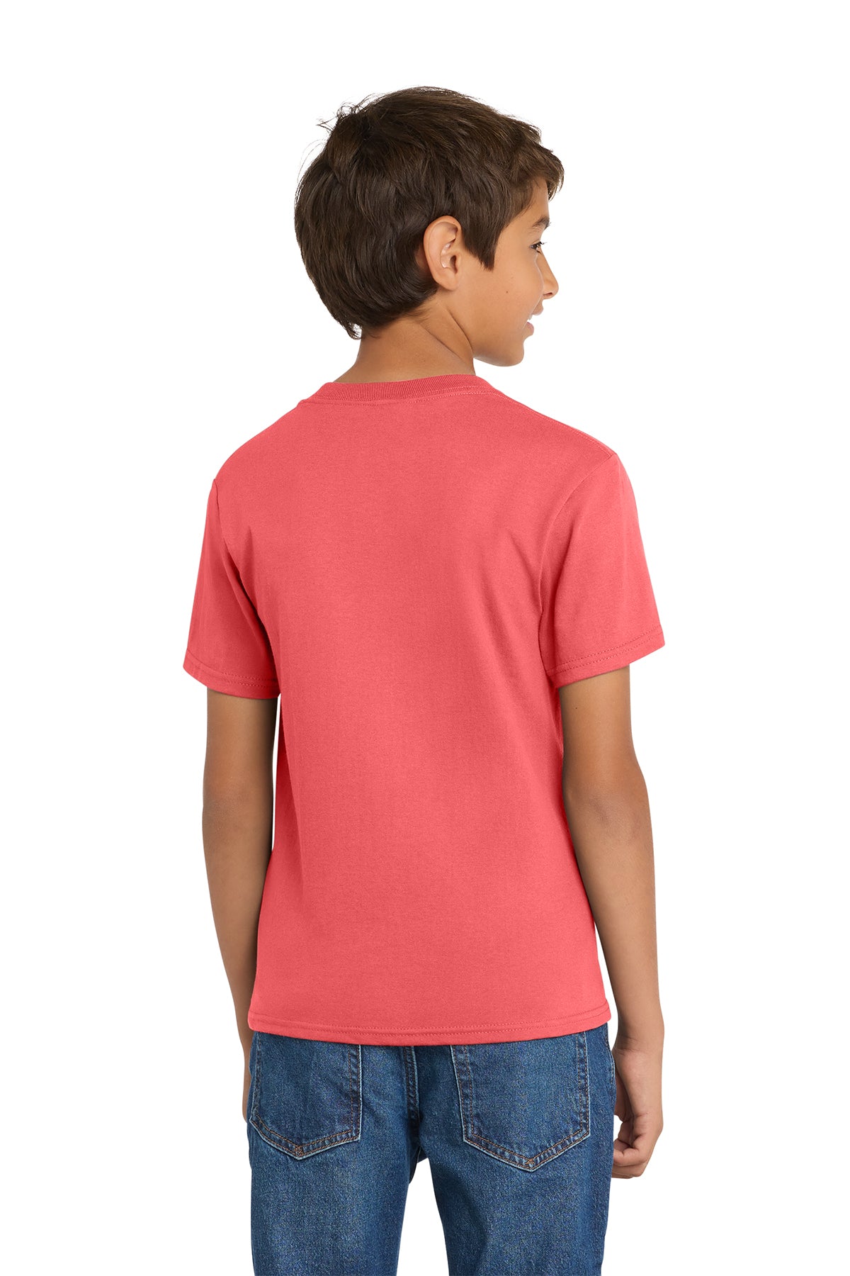 Port & Company PC54Y Youth Core Cotton Tee, Coral, Model back