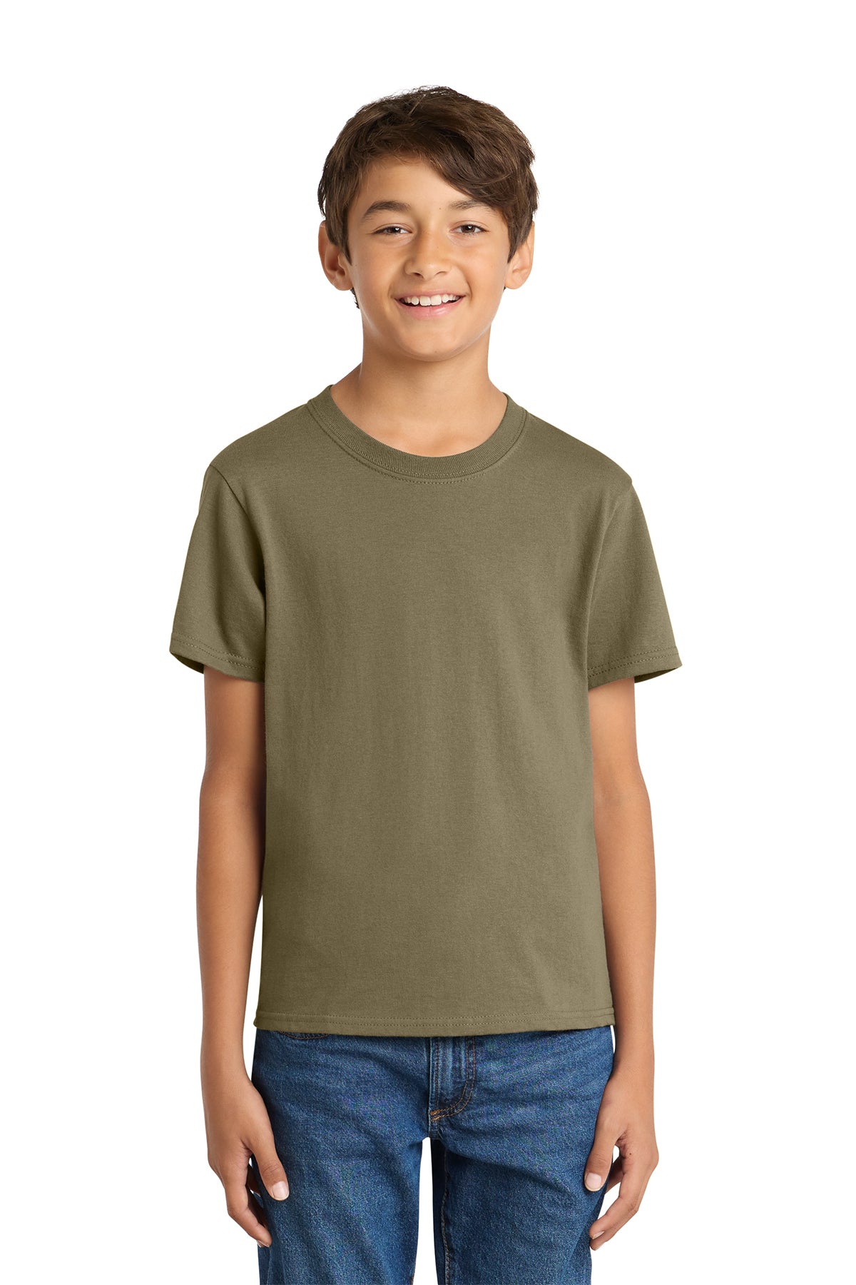 Port & Company PC54Y Youth Core Cotton Tee, Coyote Brown, Model front