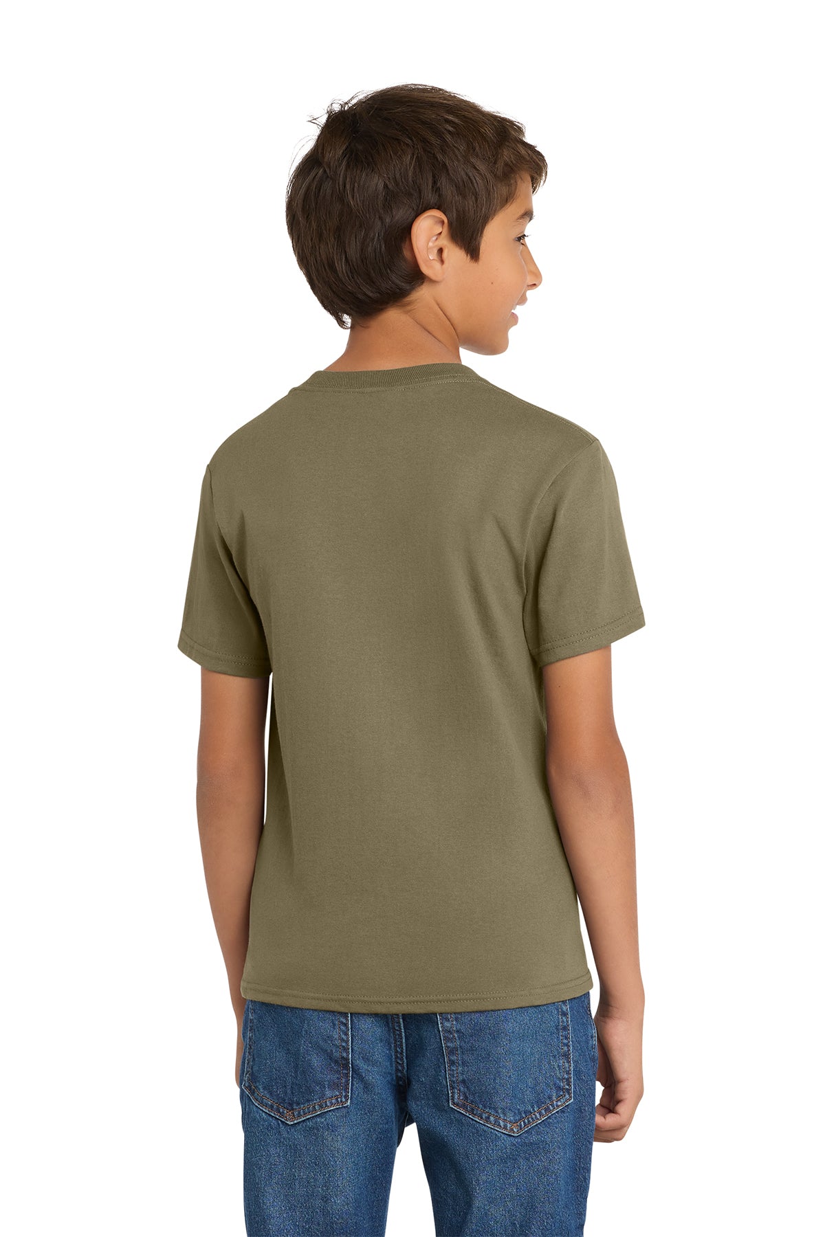 Port & Company PC54Y Youth Core Cotton Tee, Coyote Brown, Model back