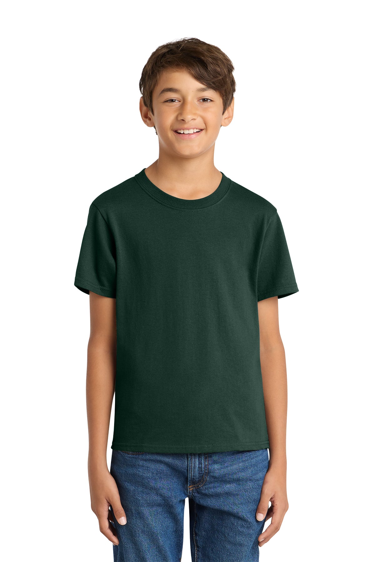 Port & Company PC54Y Youth Core Cotton Tee, Dark Green, Model front