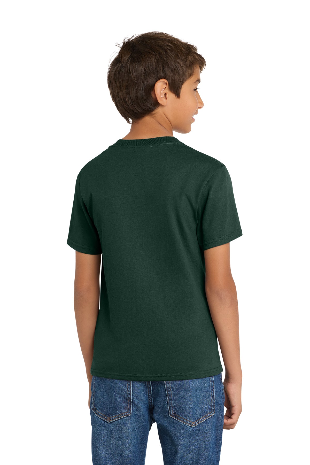 Port & Company PC54Y Youth Core Cotton Tee, Dark Green, Model back