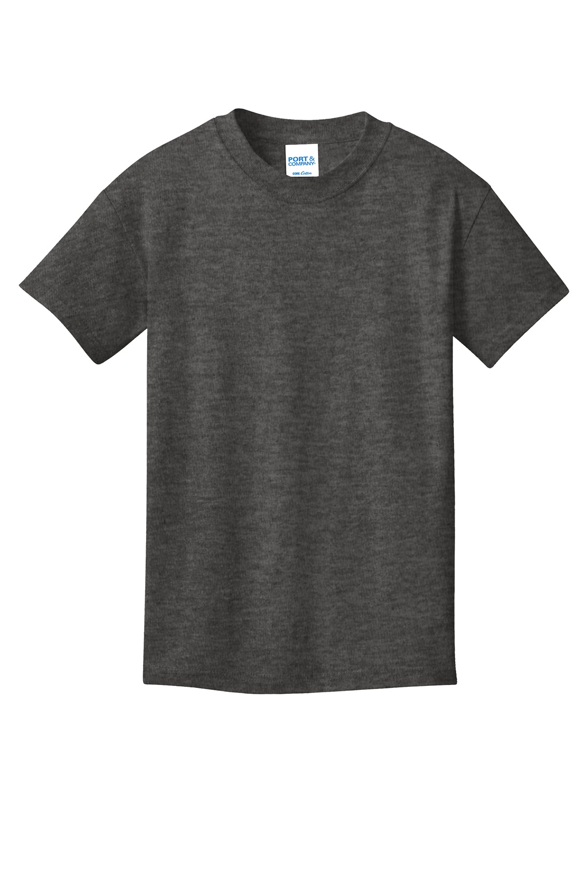 Port & Company PC54Y Youth Core Cotton Tee, Dark Heather Grey, Flat front