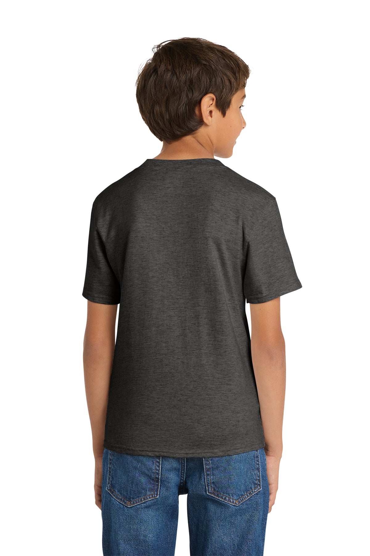 Port & Company PC54Y Youth Core Cotton Tee, Dark Heather Grey, Model back