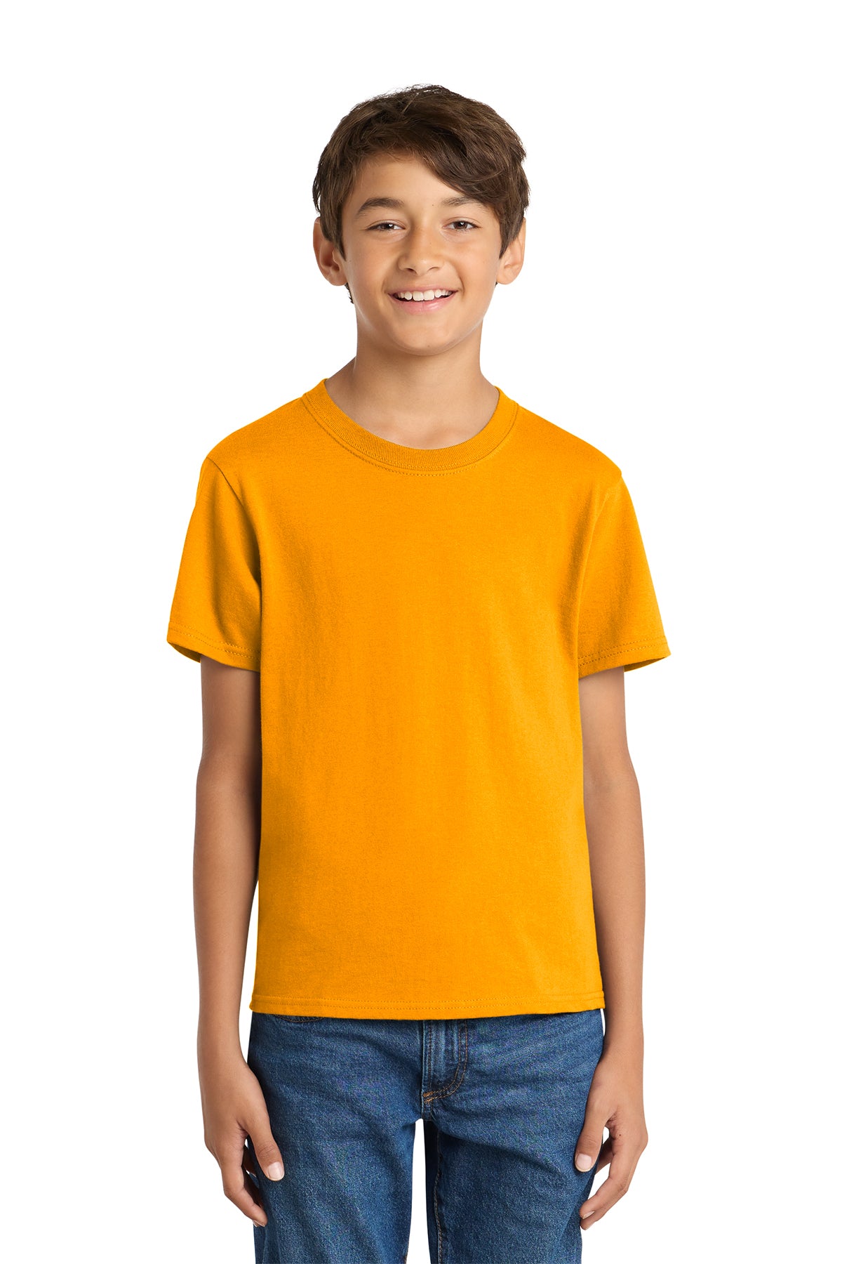 Port & Company PC54Y Youth Core Cotton Tee, Gold, Model front