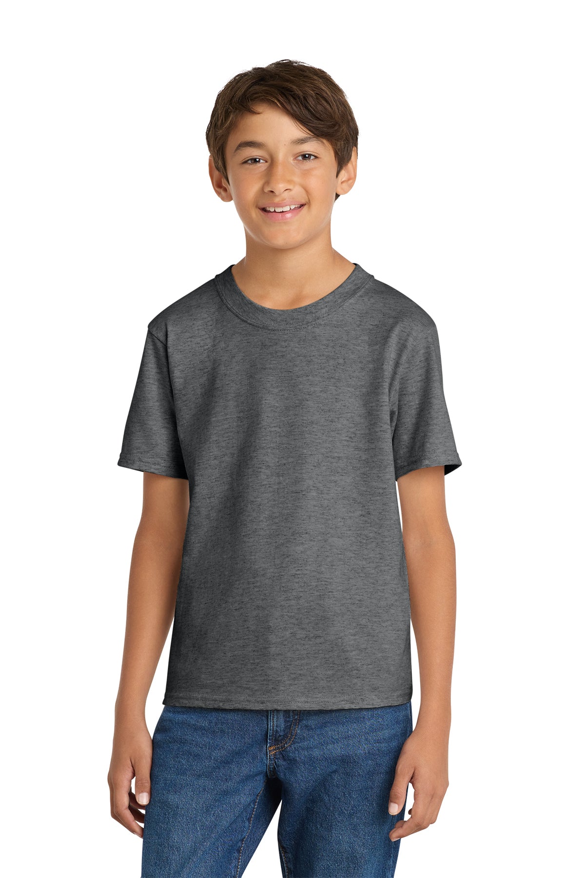 Port & Company PC54Y Youth Core Cotton Tee, Graphite Heather, Model front