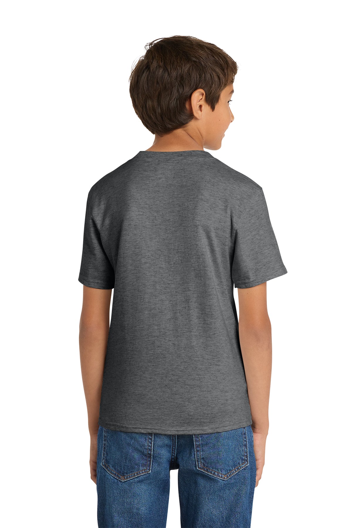Port & Company PC54Y Youth Core Cotton Tee, Graphite Heather, Model back