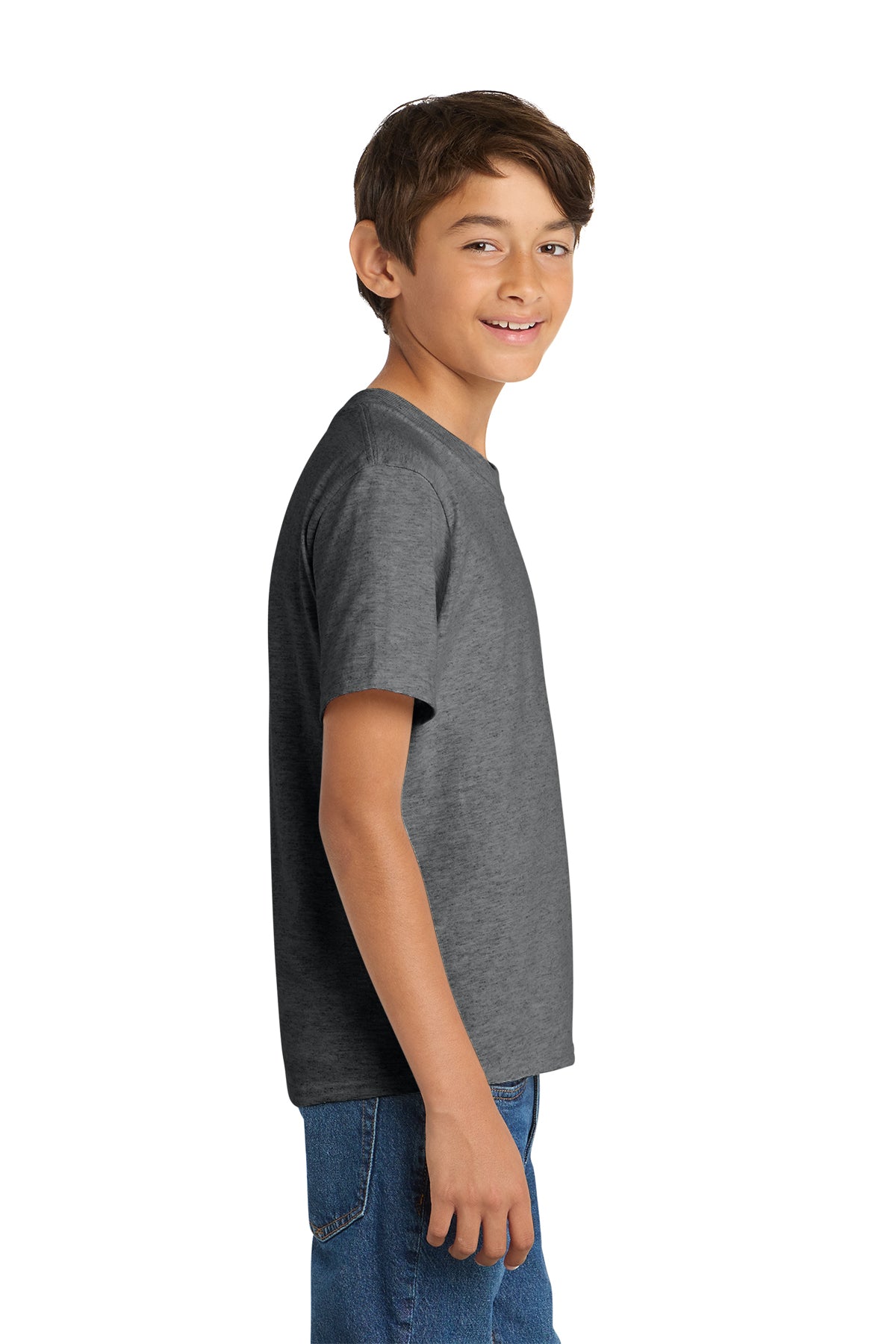 Port & Company PC54Y Youth Core Cotton Tee, Graphite Heather, Model side