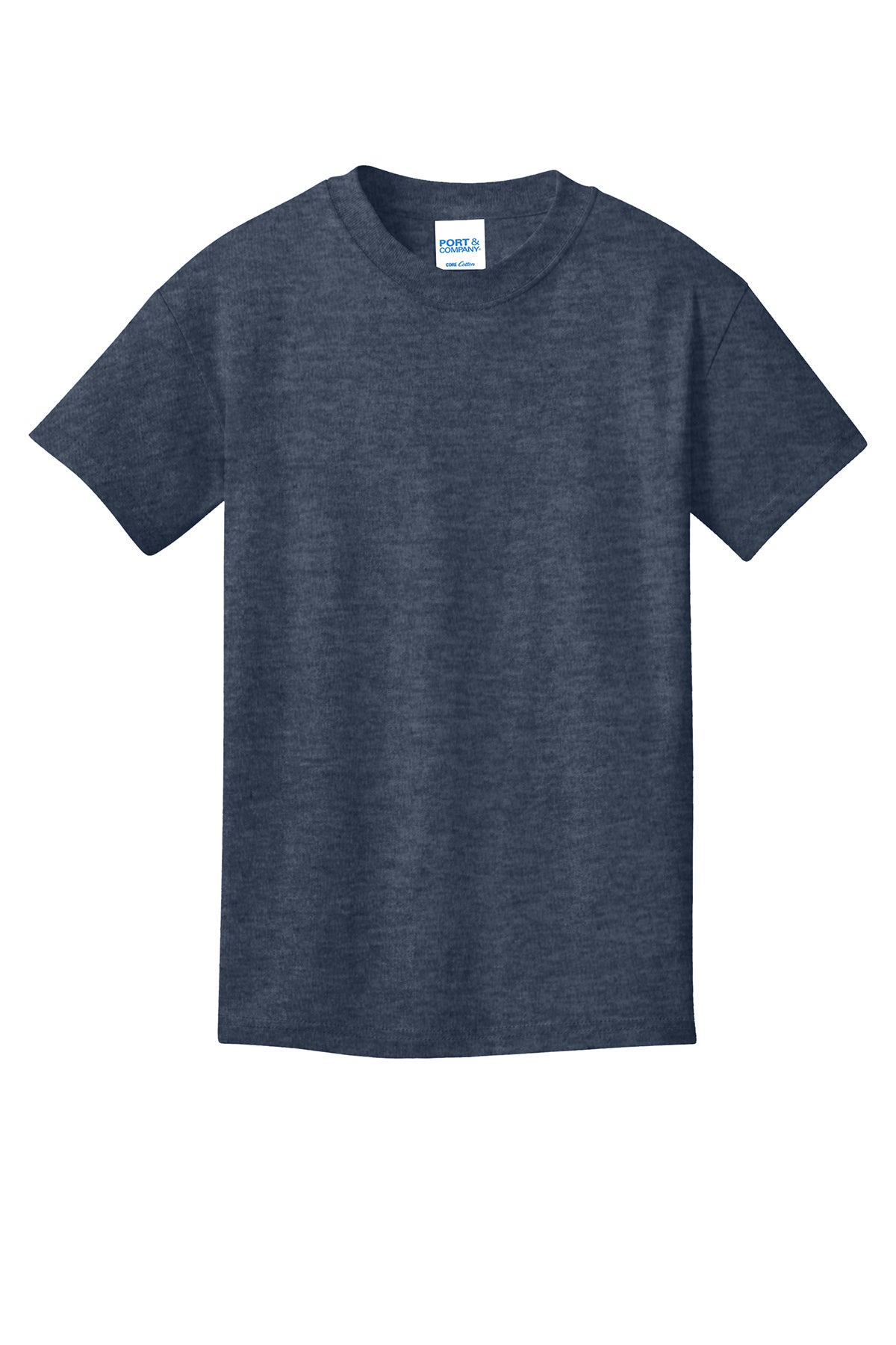 Port & Company PC54Y Youth Core Cotton Tee, Heather Navy, Flat front