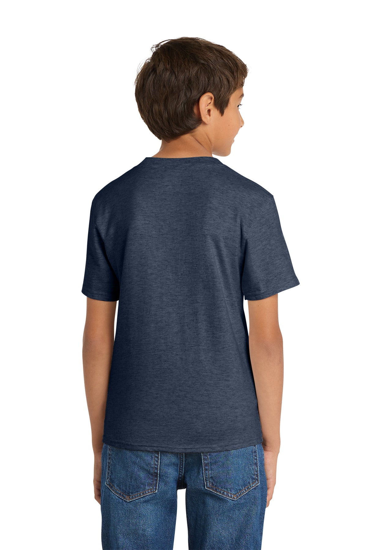 Port & Company PC54Y Youth Core Cotton Tee, Heather Navy, Model back