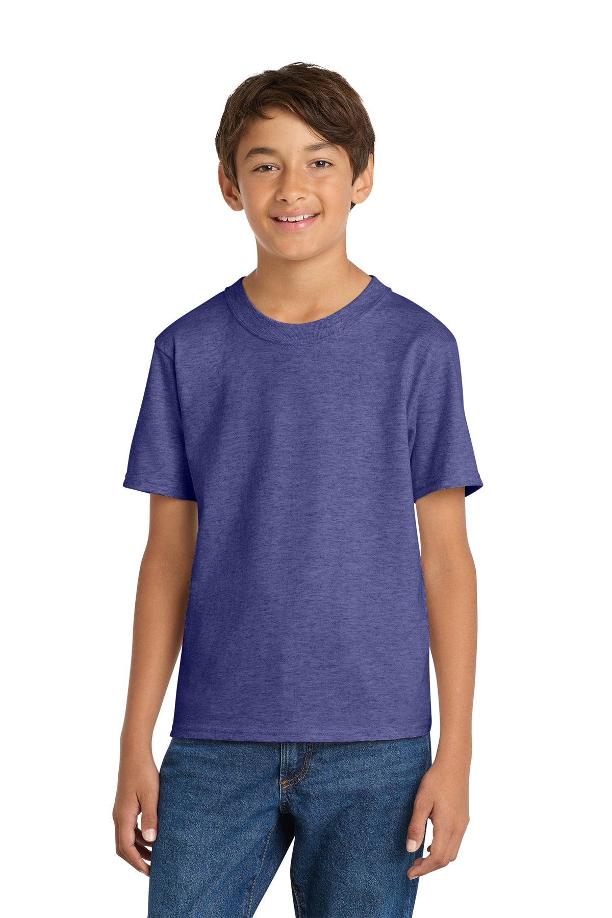 Port & Company PC54Y Youth Core Cotton Tee, Heather Purple, Model front